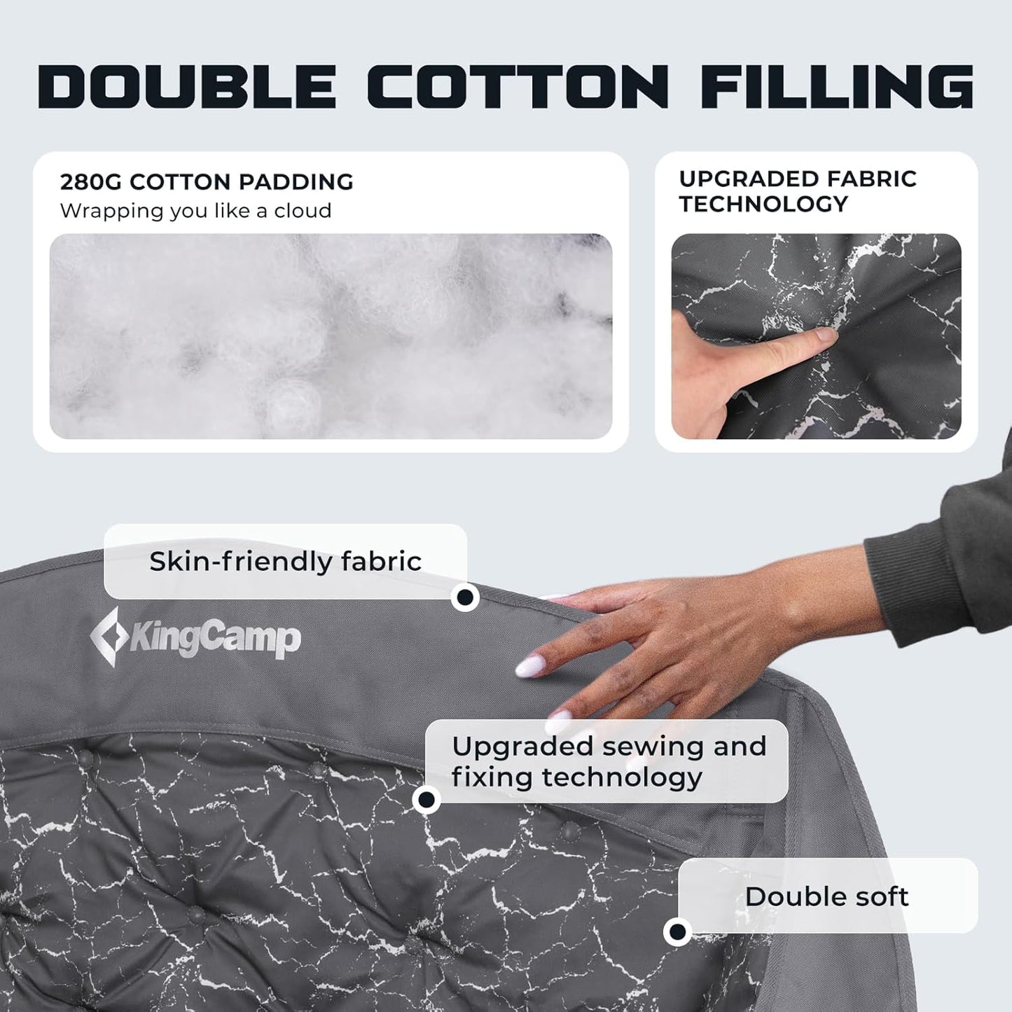 KingCamp Double Camping Chair, Oversized 660lbs Heavy Duty Padded Loveseat for Adults Portable Folding XL 2 Person Couch Comfortable Two Seat for Outdoor Lawn Backyard (Dual-Density Padding