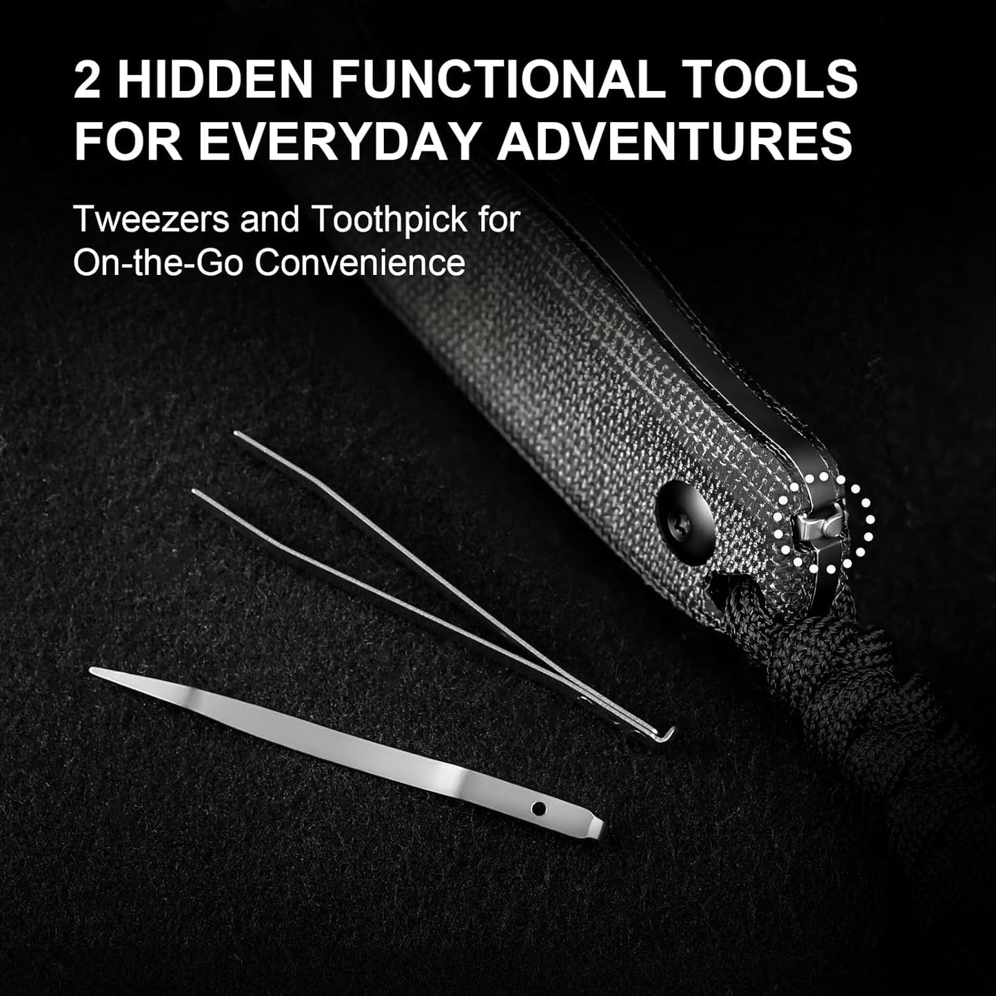 Kizer Drop Bear Fixed Blade Knife, 2.6" AEB-L Black Stonewash Blade EDC Camping Knife with Black Micarta Handle & Hidden Tools, Full Tang Hunting Survival Knives with Adjustable Kydex Sheath, 1092A1