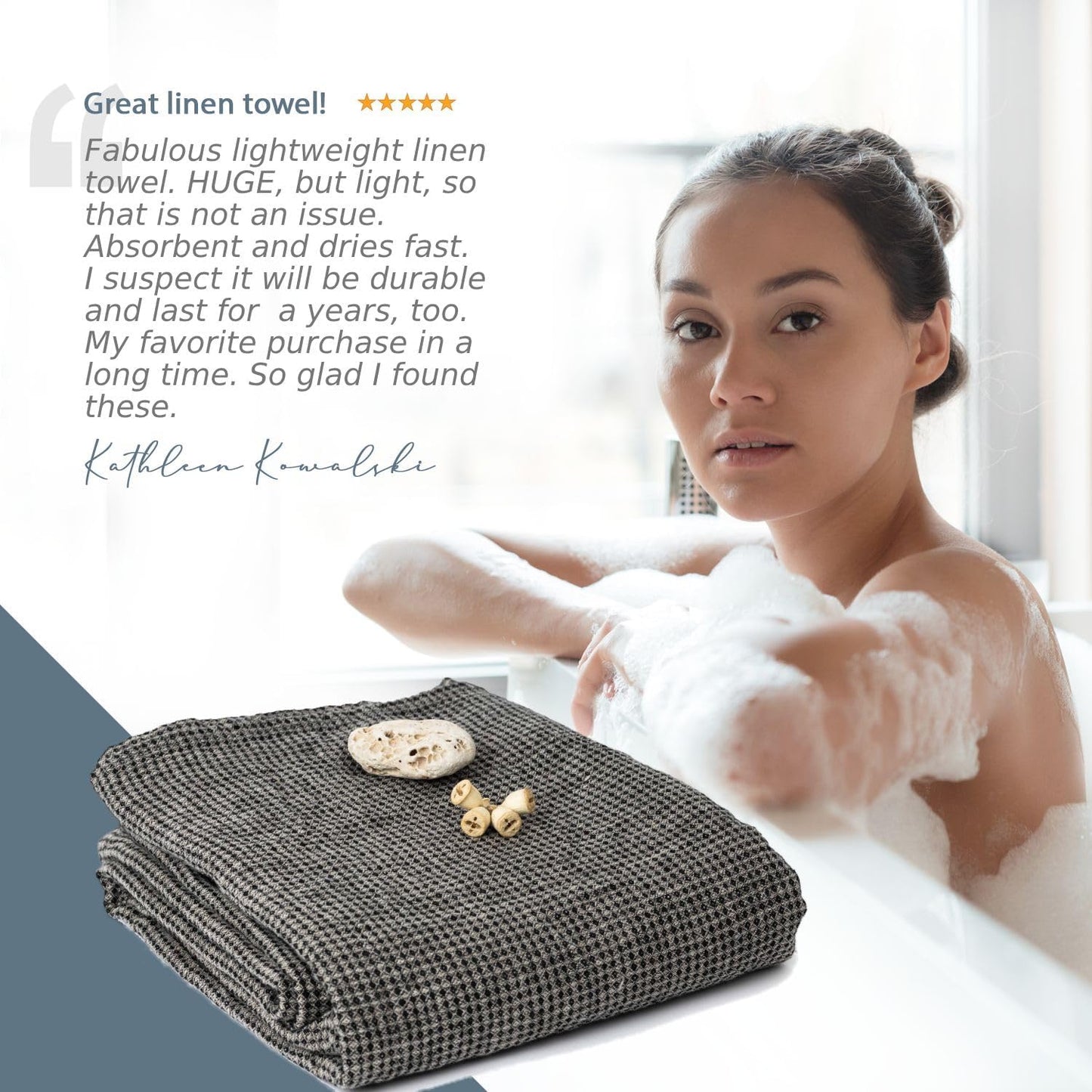 100% Linen Bath Sheet Towel - 36x72-inches - Waffle Weave Black-Natural Oversized Bath Towels - Lightweight Absorbent Thin Beach Towel Quick Dry XL Travel Towel Extra Large