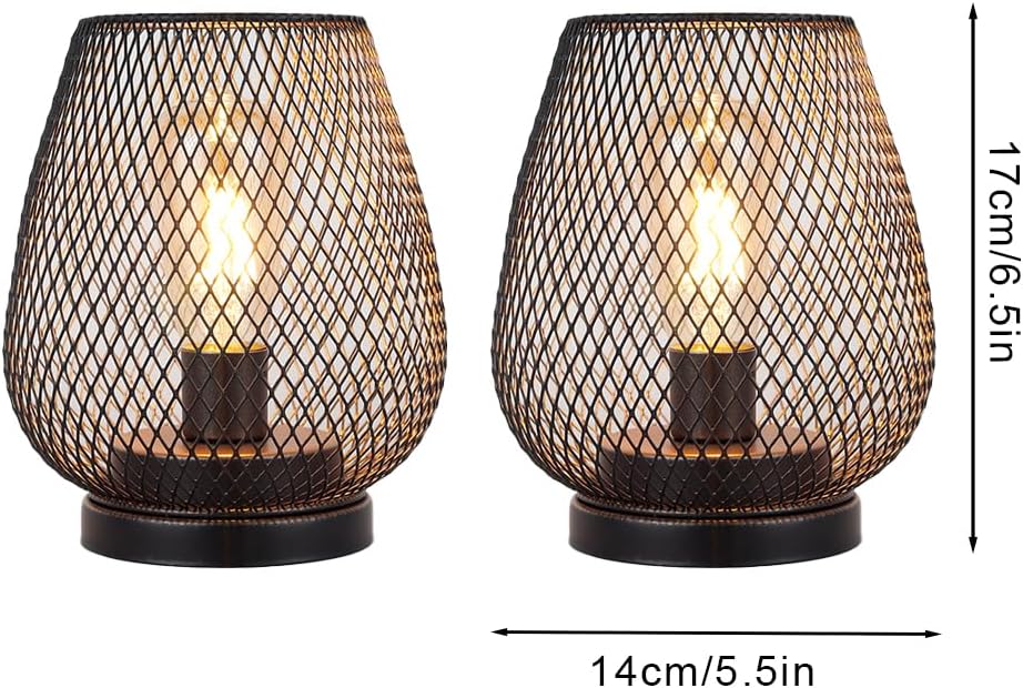 JHY DESIGN Set of 2 Metal Cage LED Lantern Battery Powered Cordless Accent Light with LED and 6-Hours Timer Great for Weddings Parties Patio Events for Indoors Outdoors