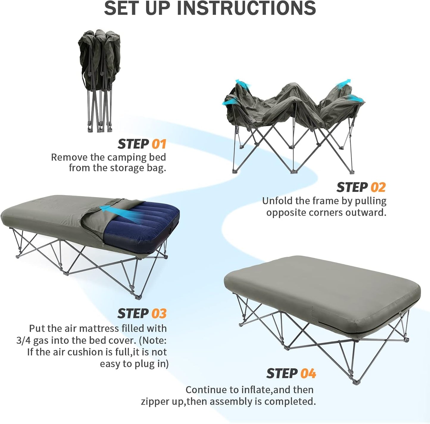 KAMPKEEPER Camping Cot,Camping Cots for Adults,Folding Camping Cot with Inflatable Air Mattress and Carry Bag,for Outdoor Travel Camp Beach Vacation (not Included The Airpump)