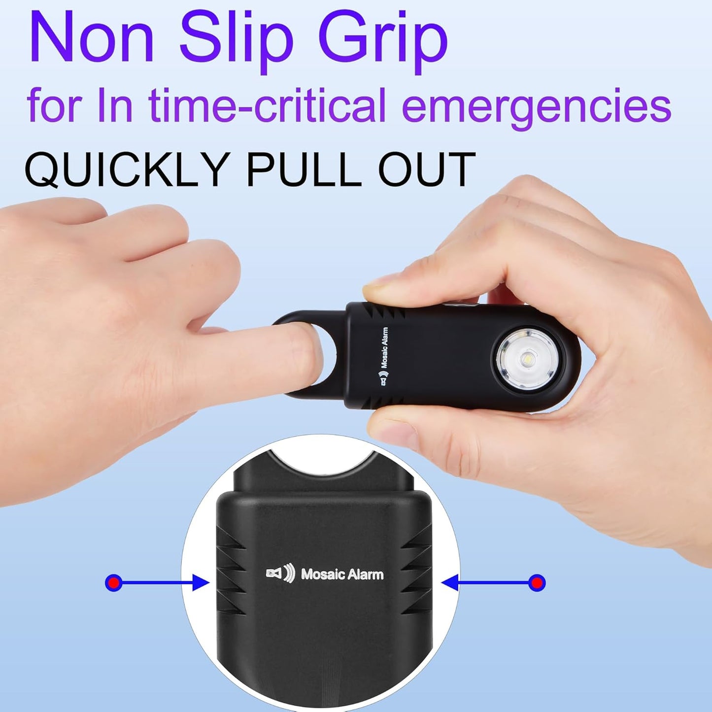 135dB Rechargeable Personal Safety Alarm Strobe Light Non Slip Grip Keychain Siren for Women Students. Emergency Mutual SOS Paging Alerts Loud Sound Flashlight Hiking Bear Alarm. Black