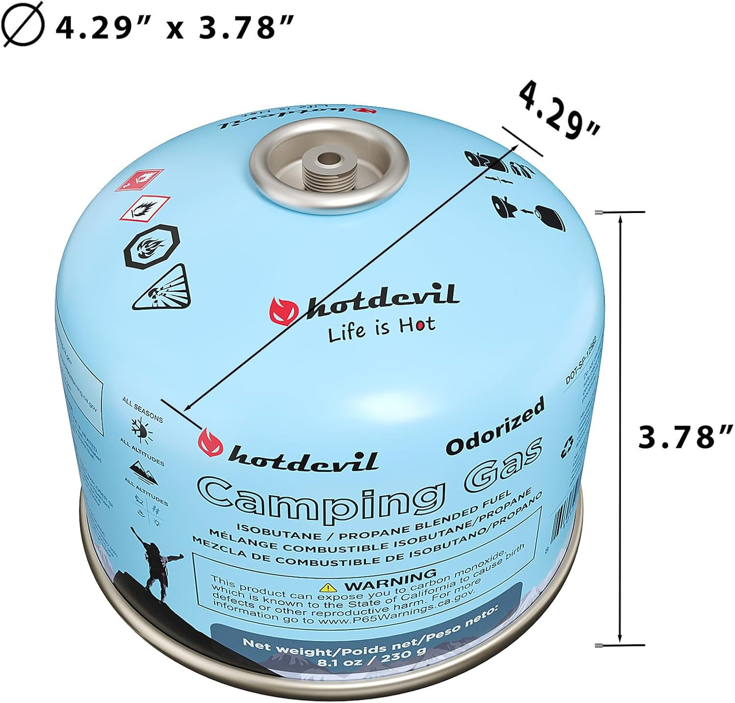 KOMAN Isobutane Fuel Canister 230 Gram Camping Stove Fuel Butane Propane Blend Camping Fuel Gas Canister Backpacking Fuel Light-Weight Compact Camping Fuel (4 Pack)