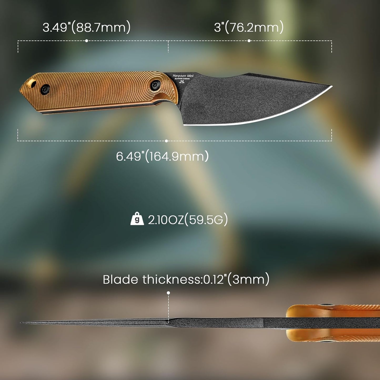 Kizer Harpoon Mini Fixed Blade Knife with Sheath, 3V Steel Blade Hunting Knife, PEI Handle Camping EDC Knives for Camping, Hiking, Survival 1040S5