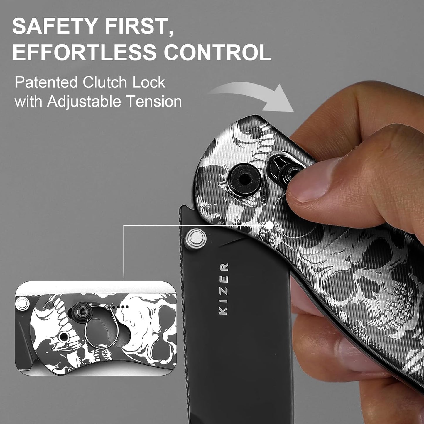 Kizer Drop Bear EDC Pocket Knife, 2.97” Nitro-V Blade Acrylic Handle Folding Knife with Thumb Stud Opener, Clutch Lock EDC Knives for Men Women Gift V3619A12