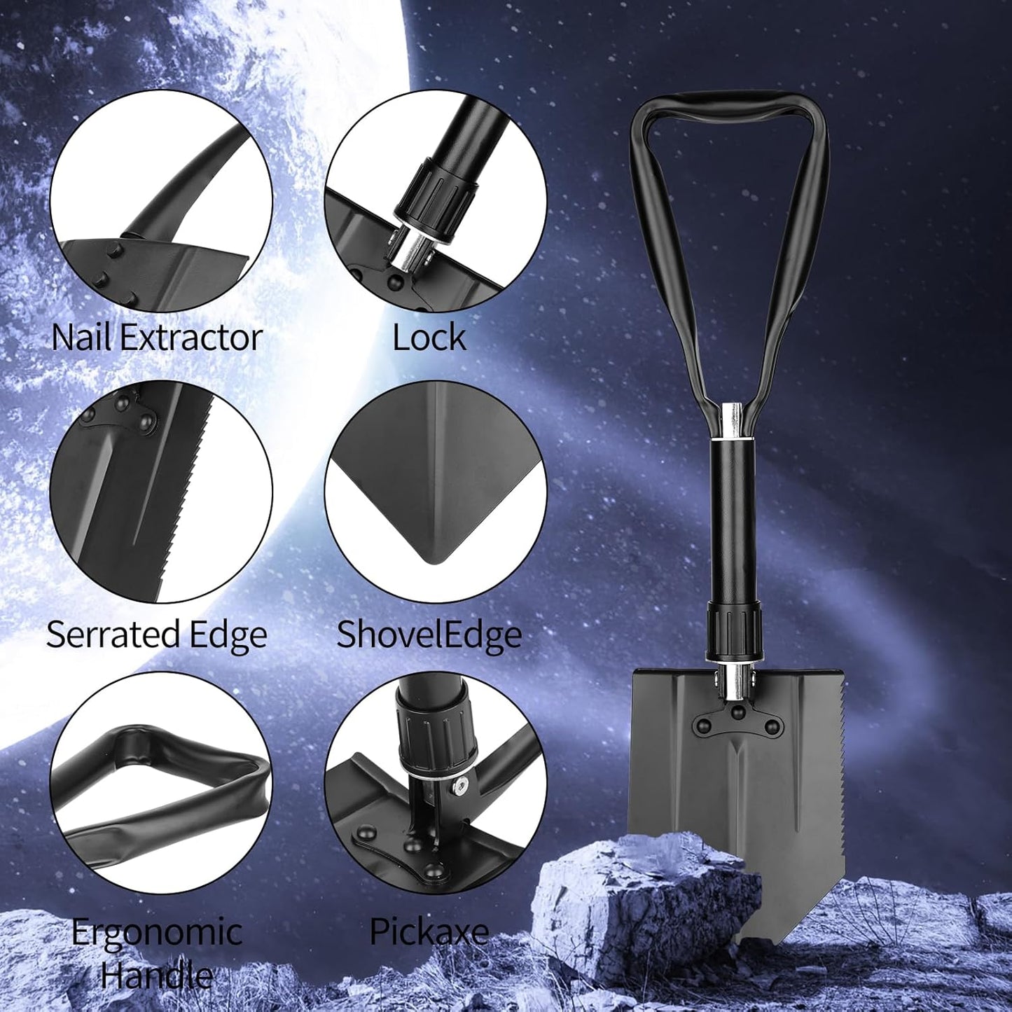 14-in-1 Tactical Multi-Tool with Locking Mechanism & Folding Shovel - Survival Gear for Camping, Snow, Hiking, Hunting, Emergency Readiness