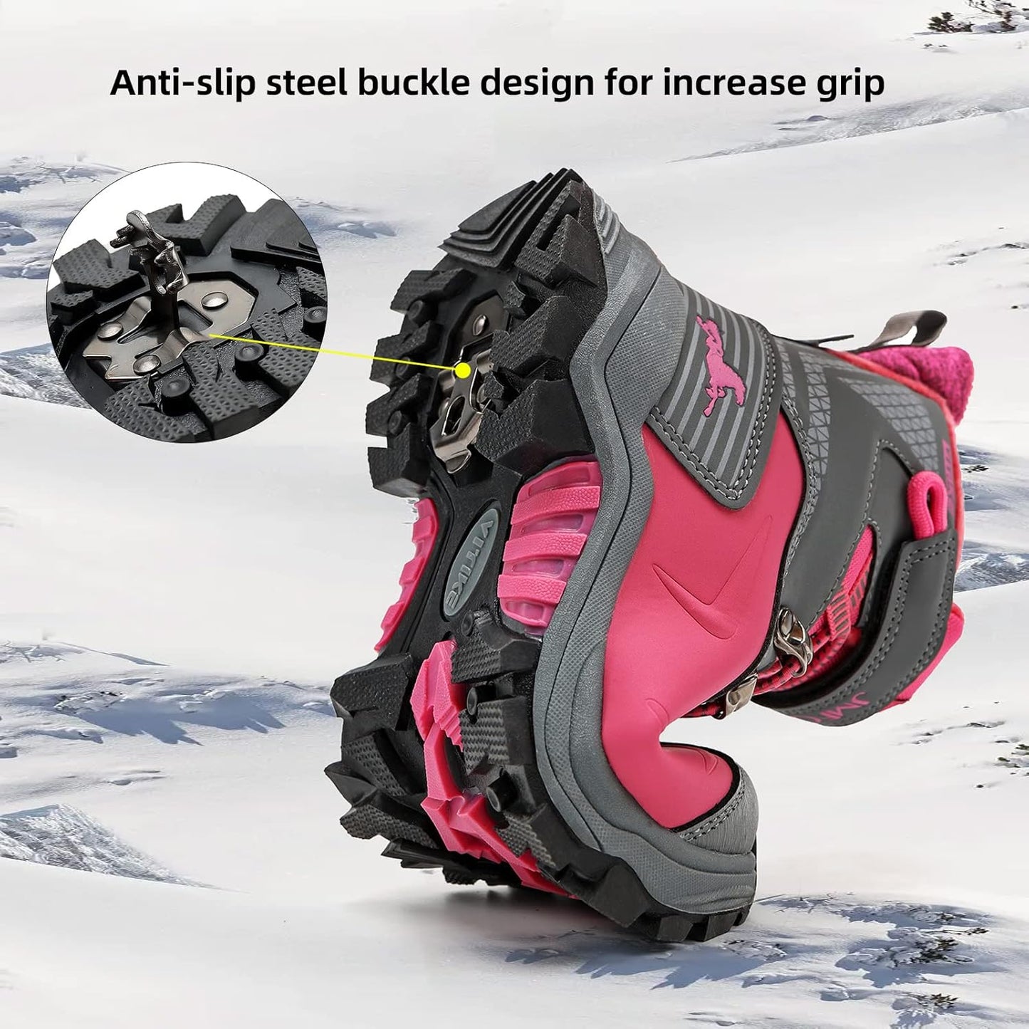 JMFCHI Kids Hiking Boots Boys Girls Outdoor Walking Climbing Sneaker Comfortable Non-slip Snow Shoes Hiker Boot Antiskid Steel Buckle Sole