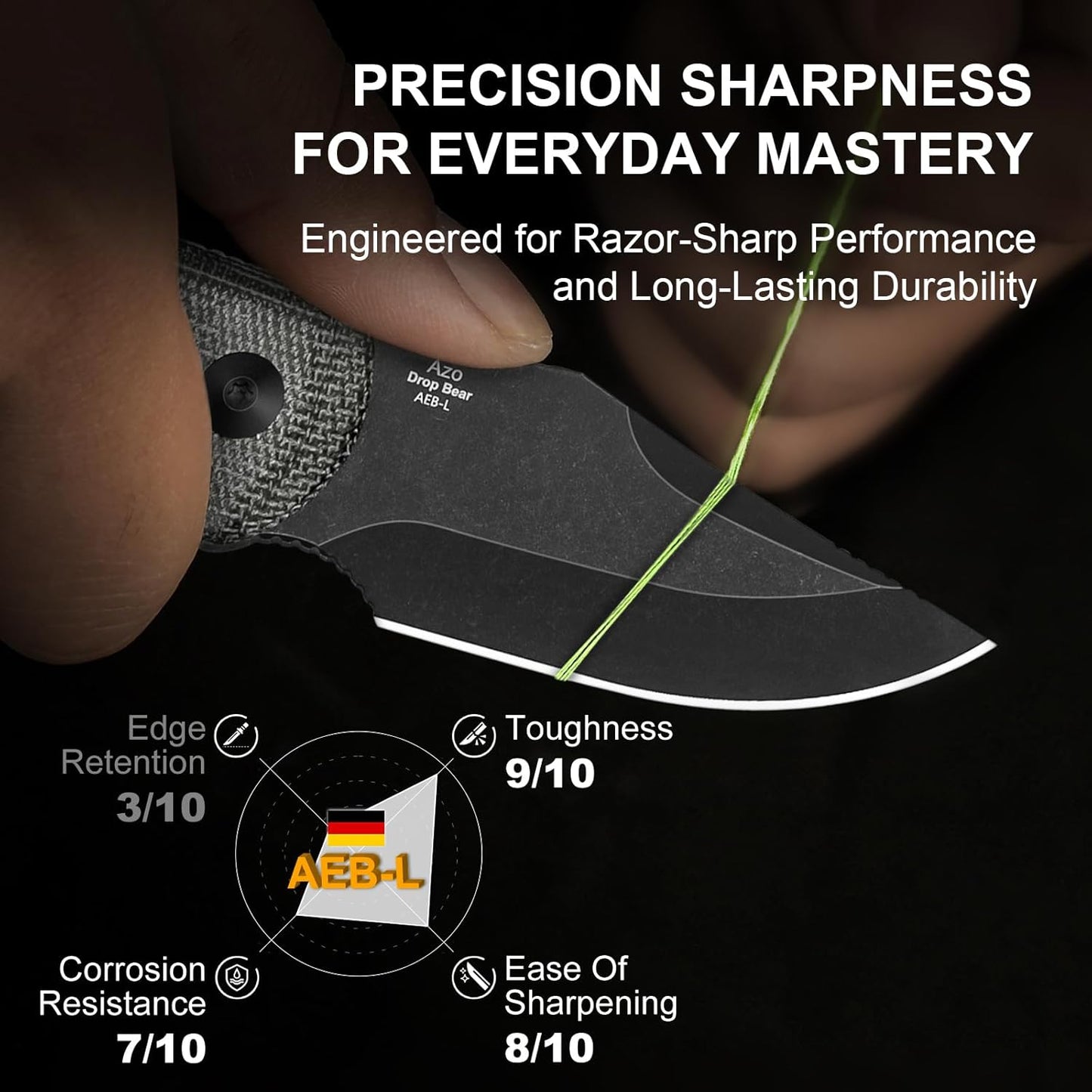 Kizer Drop Bear Fixed Blade Knife, 2.6" AEB-L Black Stonewash Blade EDC Camping Knife with Black Micarta Handle & Hidden Tools, Full Tang Hunting Survival Knives with Adjustable Kydex Sheath, 1092A1