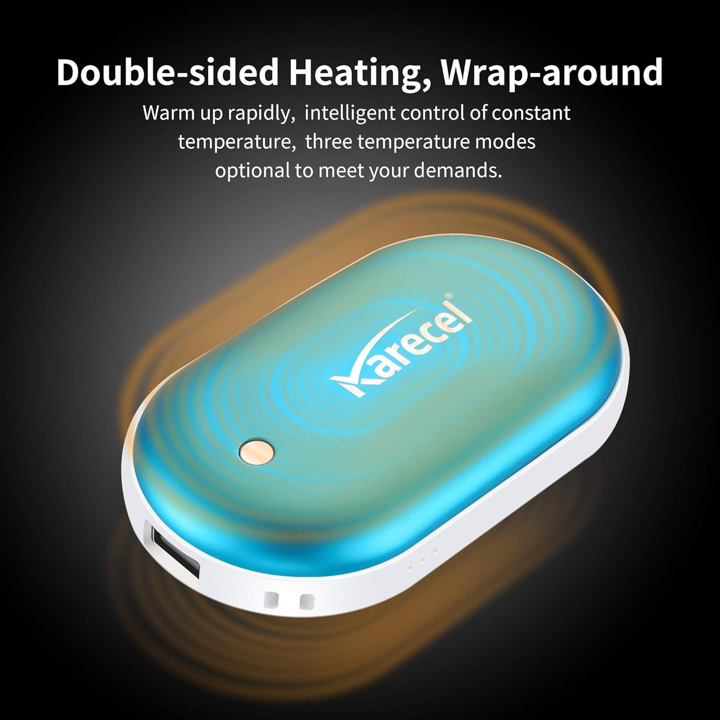 Karecel Rechargeable Hand Warmers 2 Pack, 10,400mAh Double Sided Heat Electric Hand Warmers Power Bank, Portable Pocket USB Heated Handwarmers, 4-inch Full-Surface Heat & Quick Charge, Men Tech Gifts