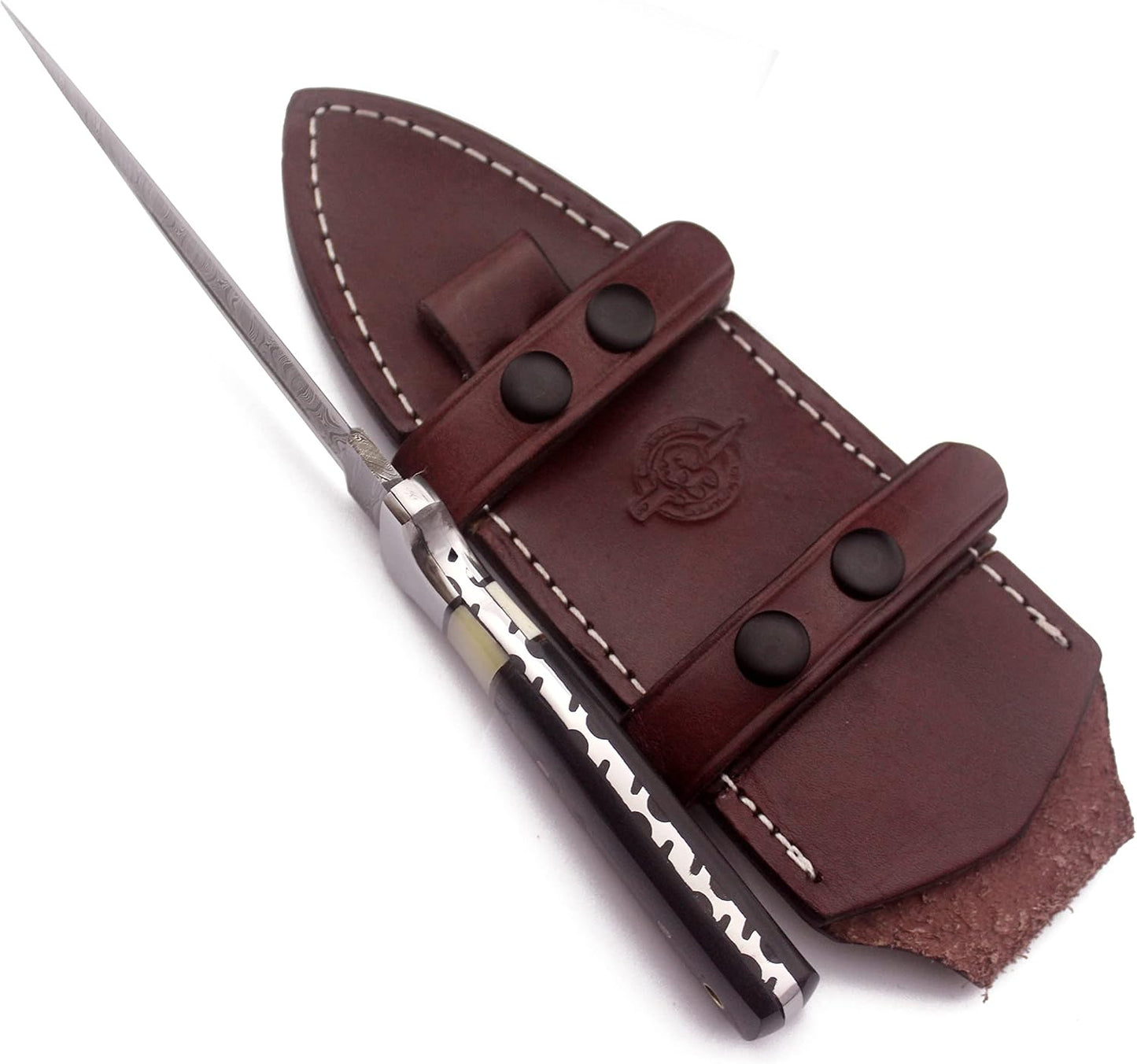 11" Handmade Damascus Steel Fixed Blade Knife – Ultimate Spear Point Dagger for Hunting, Survival, Camping, Hiking and Fishing – Full Tang Micarta Handle with Premium Cowhide Leather Sheath (DCX 22-58)