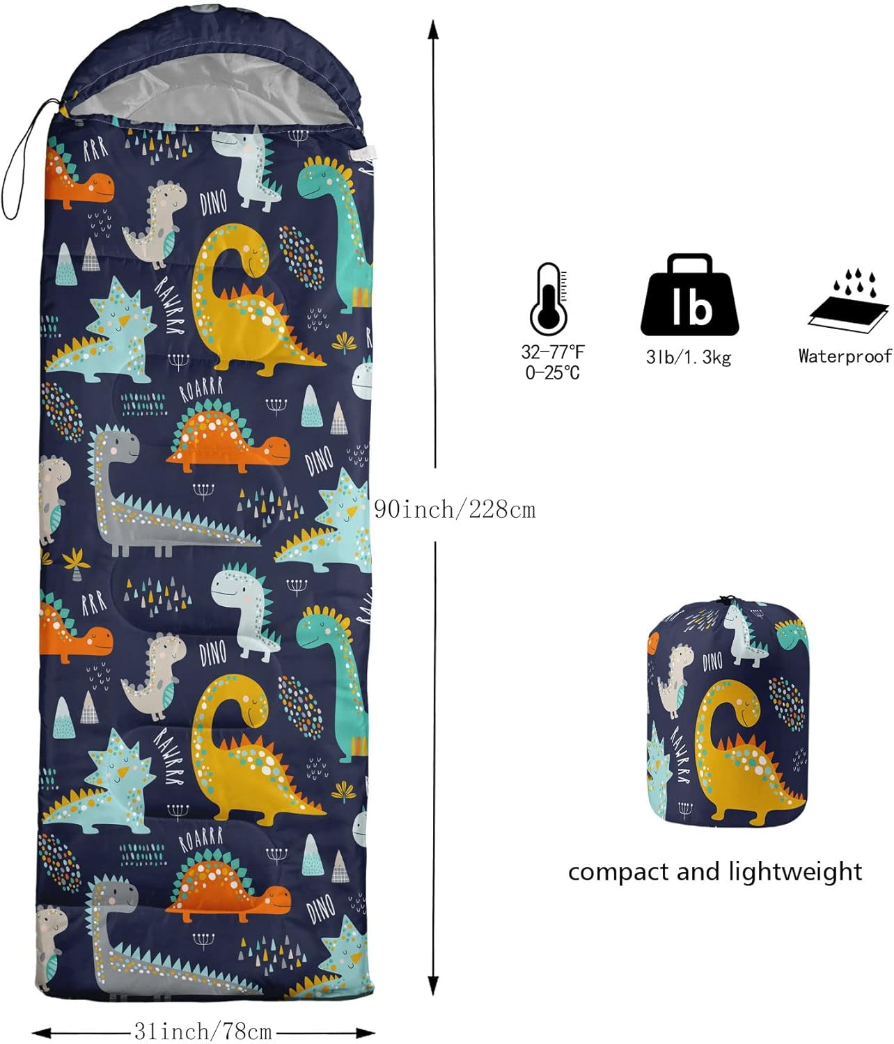 Kids Sleeping Bag for Boys Girls,Rocket Moon Print-Lightweight Warm Portable Outdoor Indoor-Waterproof Cold Weather Resistant Sleeping Bag for Camping Hiking