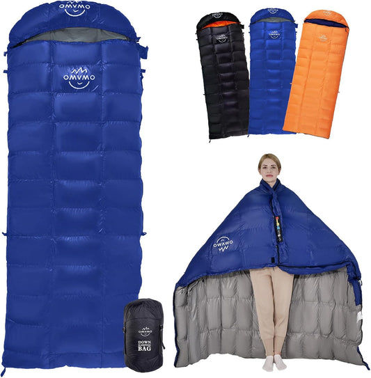 -10°F 0°F 10°F 15°F Down Sleeping Bag for Adults,800/650 Fill Power,Ultralight Wearable 4 Season Cold Weather Rectangle Sleeping Bag for Camping Hiking,Can be Used as a Down Blanket or Cloak