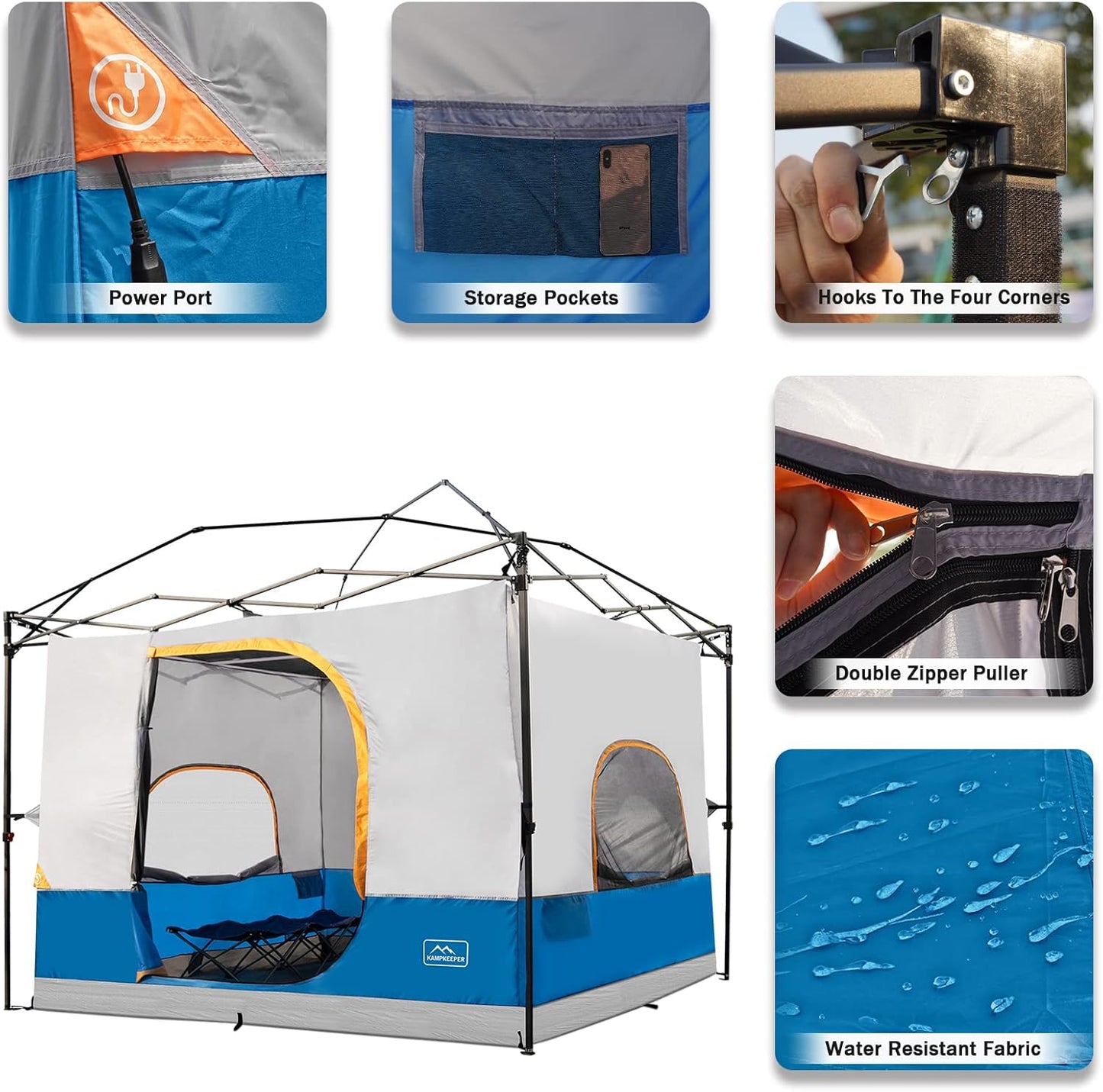 KAMPKEEPER Camping Inner Tent for Pop Up Canopy, Converts 10'x10' Straight Leg Canopy into Camping Tent–Fully Vented Roof(Top & Frame NOT Included) Light Blue