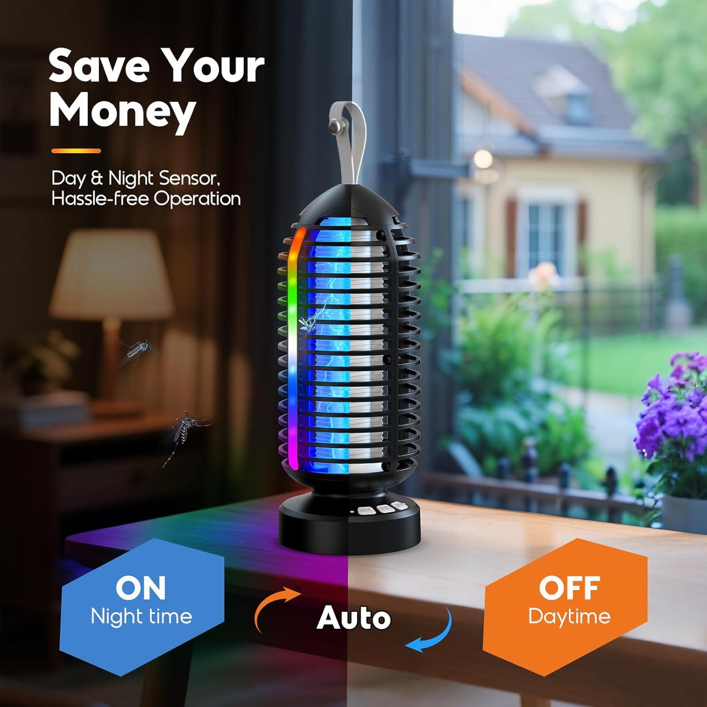 Bug Zapper with Marquee Light, Mosquito Zapper Indoor Outdoor, 4000mAh, Smart Auto On/Off Rechargeable Fly Zapper, Portable Waterproof Insect Killer for Home, Kitchen, Patio, Camping - 2Packs, 2Colors