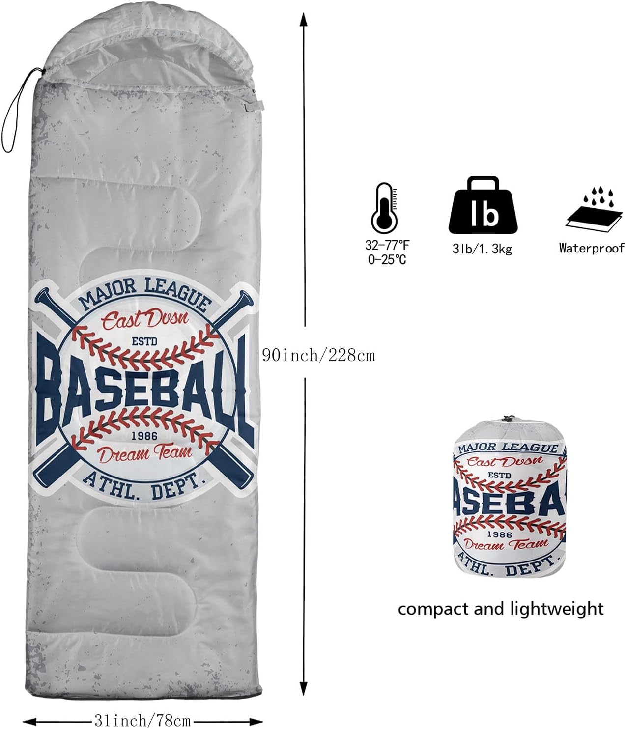 Kids Sleeping Bag for Boys Girls,Rocket Moon Print-Lightweight Warm Portable Outdoor Indoor-Waterproof Cold Weather Resistant Sleeping Bag for Camping Hiking