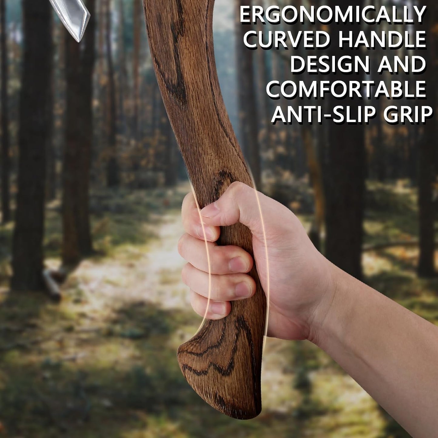 15" Camping Hatchet, Hand-Forged Axe with Sheath for Wood Chopping and Splitting, Bushcraft Axe with Beech Handle for Outdoor Camping and Survival