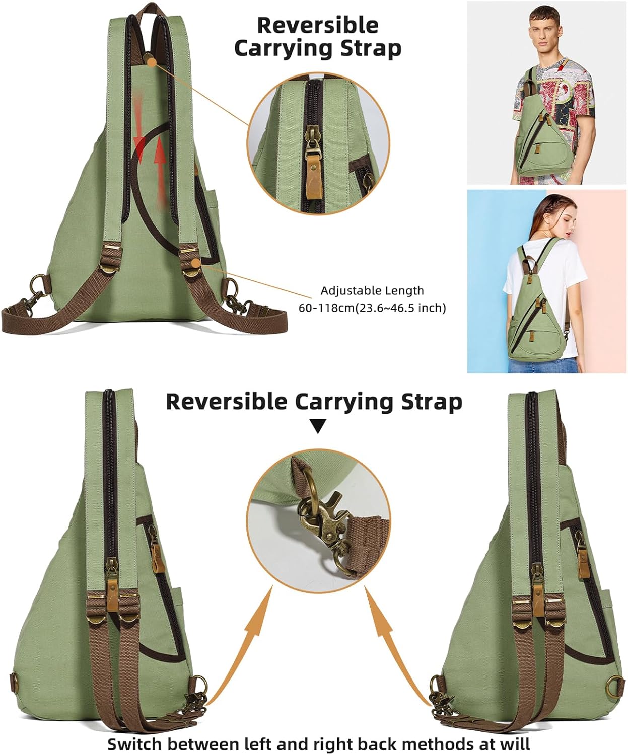 KL928 Canvas Sling Bag - Small Crossbody Backpack Shoulder Casual Daypack Rucksack for Men Women(Large Version)