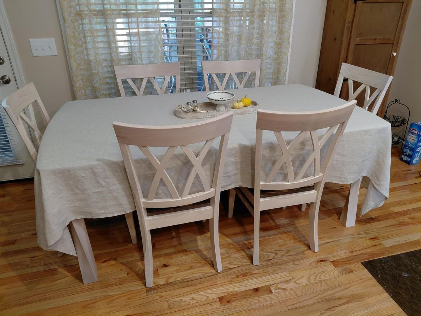 100% French Flax Linen Tablecloths Rectangle 132Lx60W Inch for Dinners, Parties, Easter, Halloween, Camping, Stone Washed, Textured, Machine Washable, 12-14 Sets (60''x132'', Natural Linen)