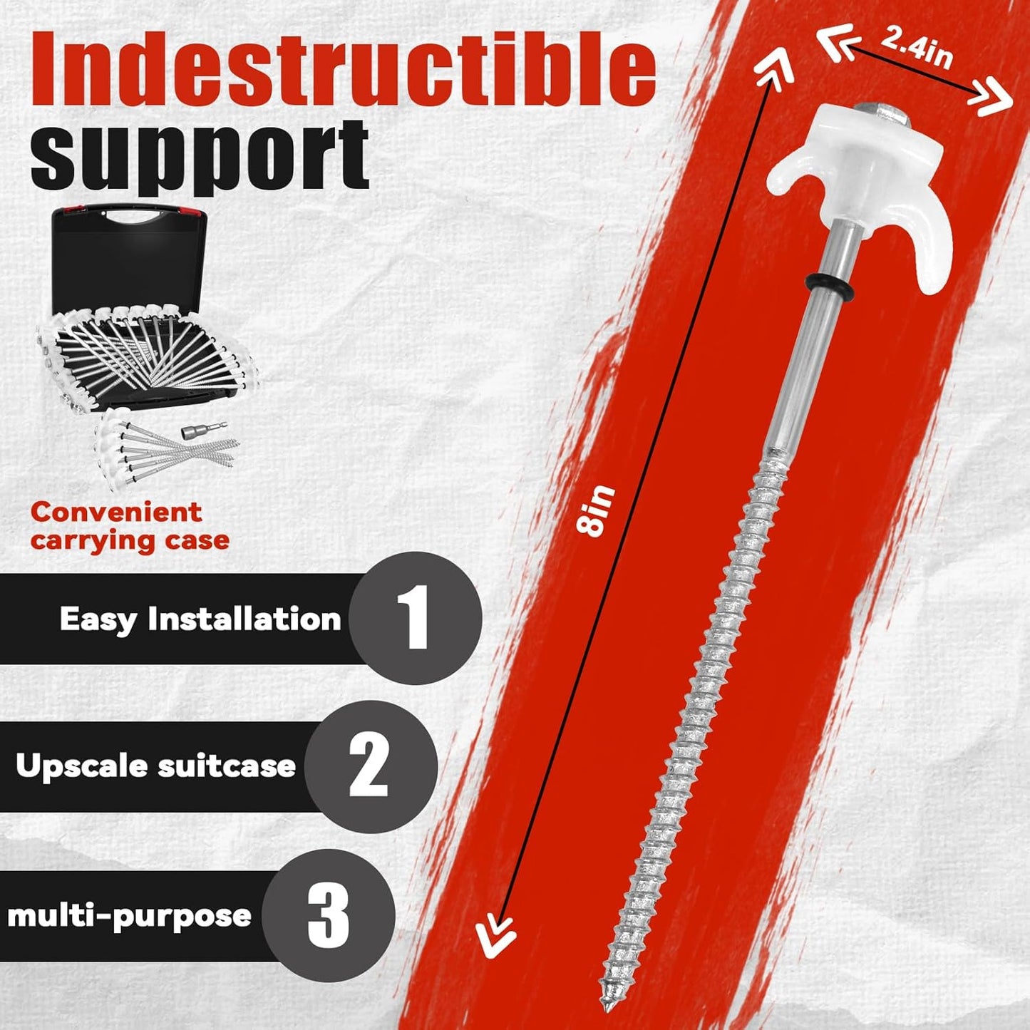 12 Pack 8" Screw in Tent Stakes Heavy Duty- Ground Anchors Screw- Tent Pegs Camping Stakes- Hex Pegs Drillable Tent Stakes and Hexagon Head Drive and Storage Box (White)