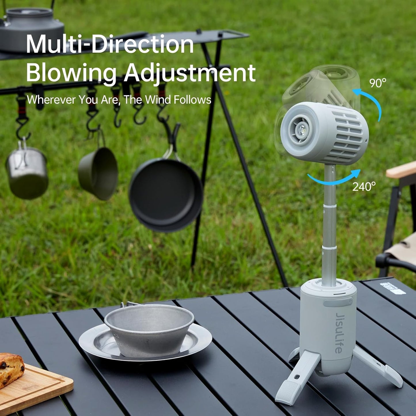 JISULIFE Outdoor Fan Ultra 1, 10-Speed Foldable, 13500mAh Battery Operated Rechargeable, Portable Tent Ceiling with Power Bank, Flashlight, Ideal for Travel, Camping, Fishing, Gifts - Grey