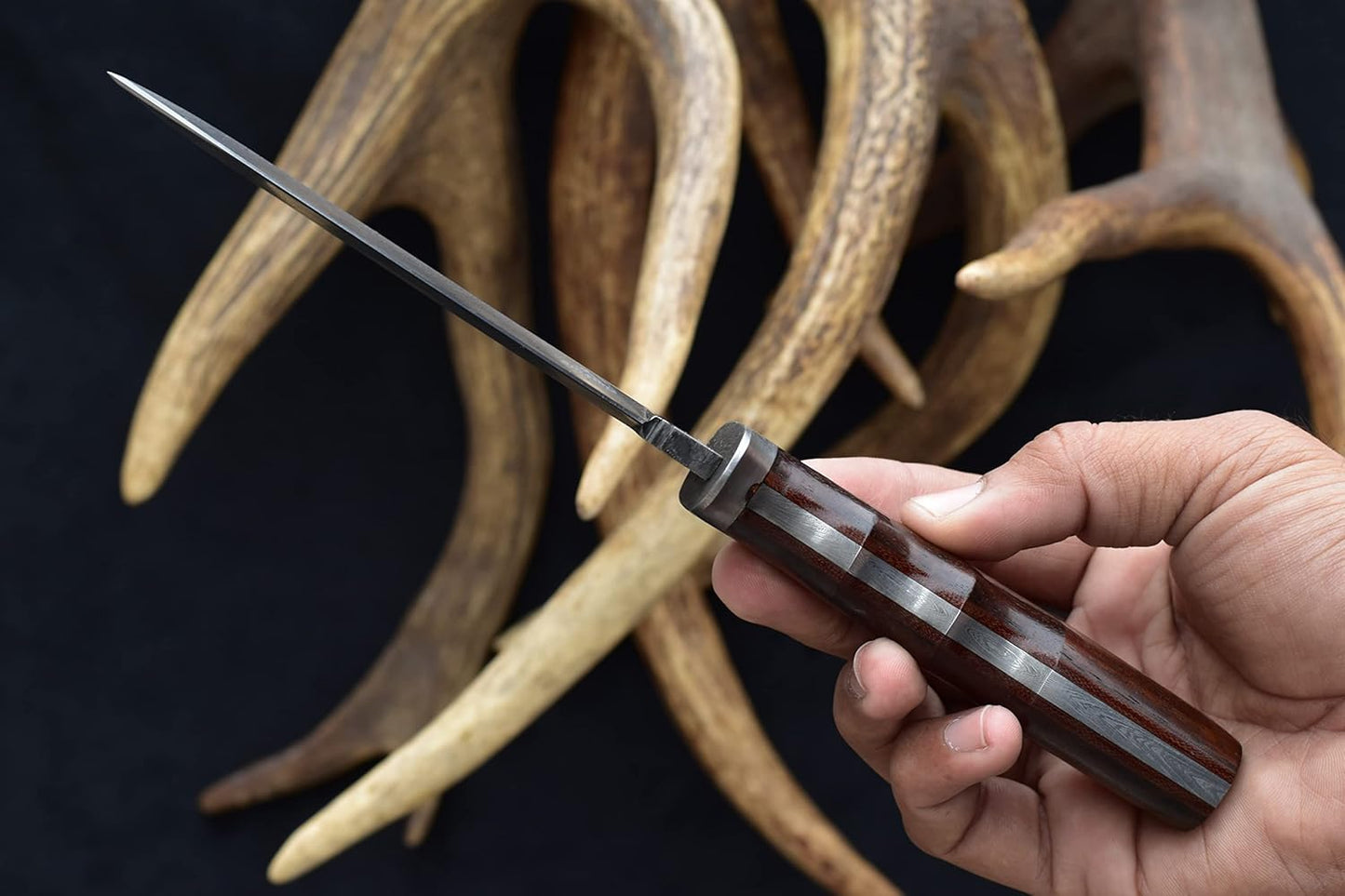 Knives Ranch 9-1/2" Handmade Hunting Knife- Full Tang Damascus Bushcraft Camping Knife- Rosewood Handle-Heavy Duty Leather Sheath (2151-IRW)