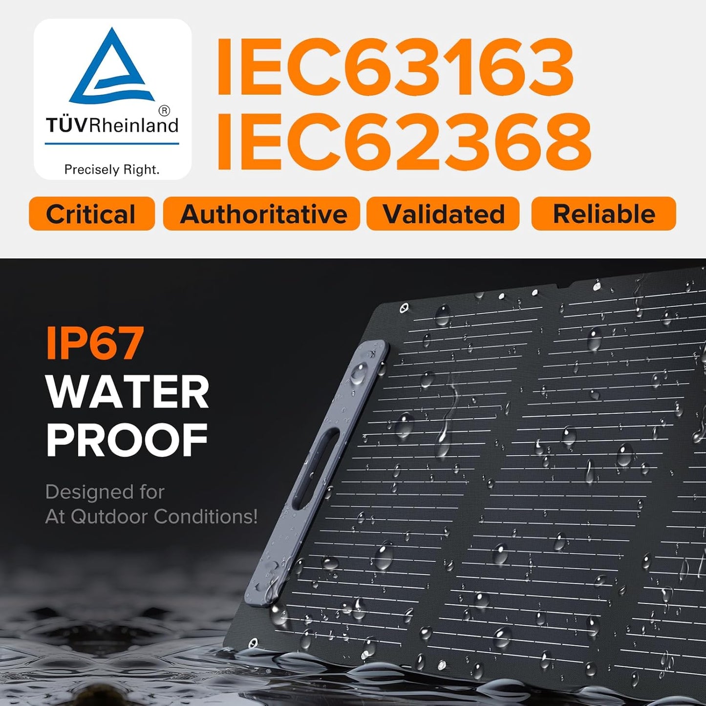 100W Portable Solar Panel for for Camping,RV,Off-Grid-23.5% Efficiency,Lightweight Foldable,USB-A,Type-C & XT60 Output,IP67 Waterproof,IEC Certified