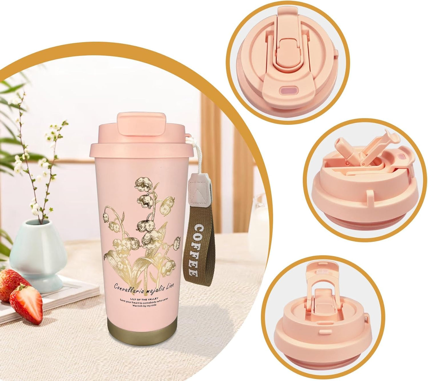 17oz Camping Coffee Makers with Ceramic Coating,Camp Pour Over Coffee Maker Set,Double Wall Vacuum Leak-Proof Mug for Office School Party Camping,Tea Infuser Mug for Loose Leaf Tea (17oz Pink)