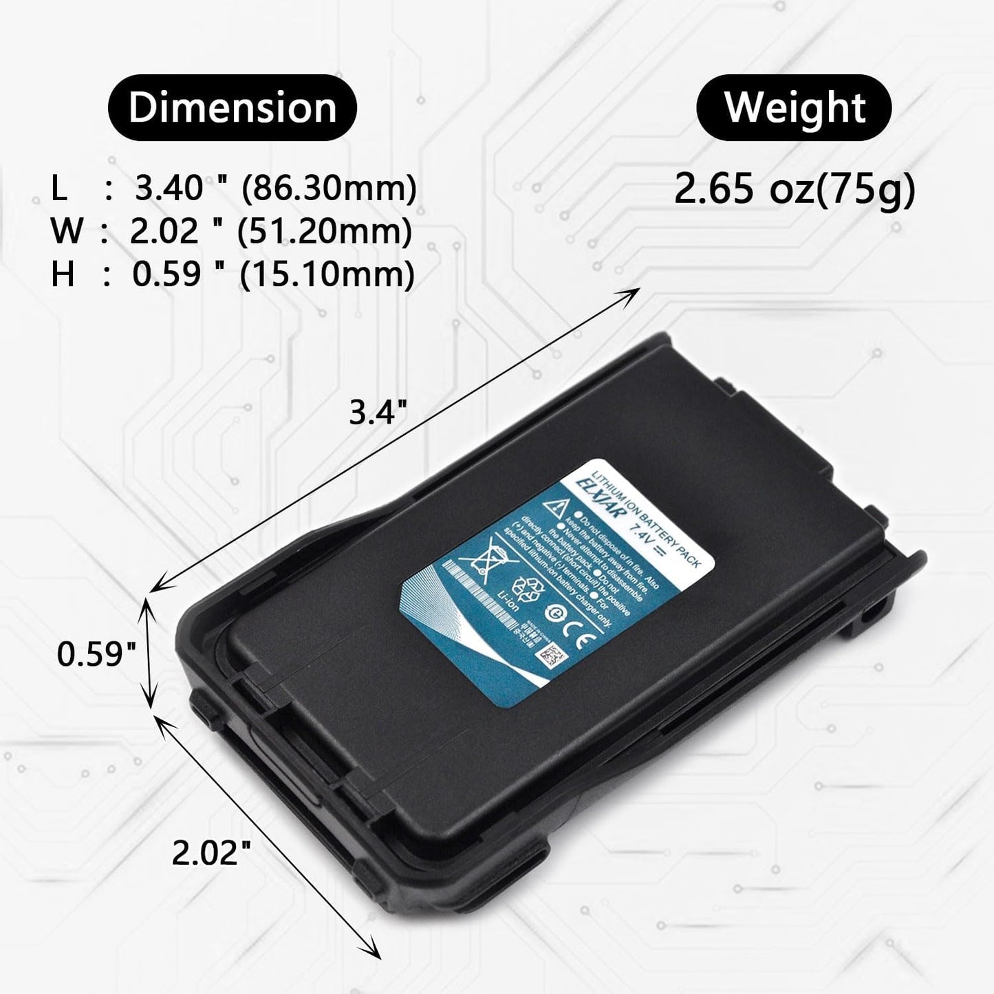 (2-Pack) 7.4V 2200mAh Li-ion Battery Replacement with USB Charging Cable for Baofeng UV-S9 UV-S9X3 UV-S9 Plus Two Way Radios