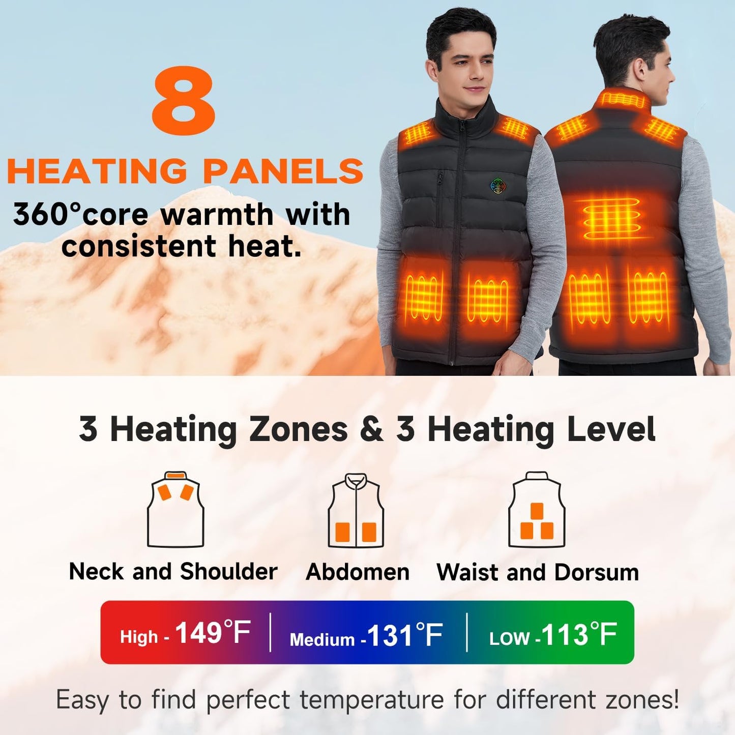 KOVNLO Heated Vest for Men with Battery Pack Included, Soft Fleece Smart Electric Lightweight Heated Jacket
