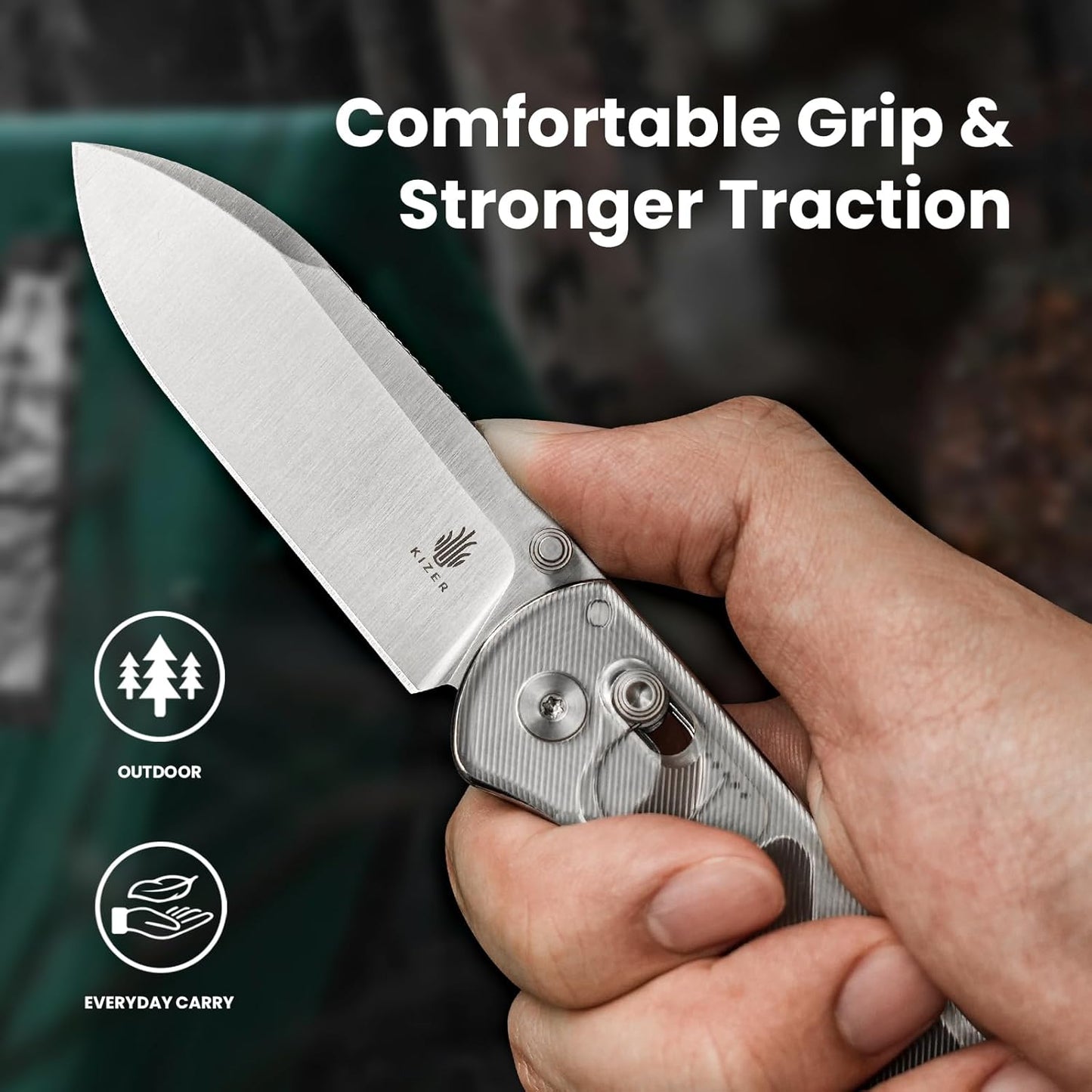 Kizer Drop Bear EDC Pocket Knife, 2.98” Nitro-V Steel Blade Acrylic Handle Folding Knife with Thumb Stud Opener, Clutch Lock Knife for Men Women Gift V3619A1