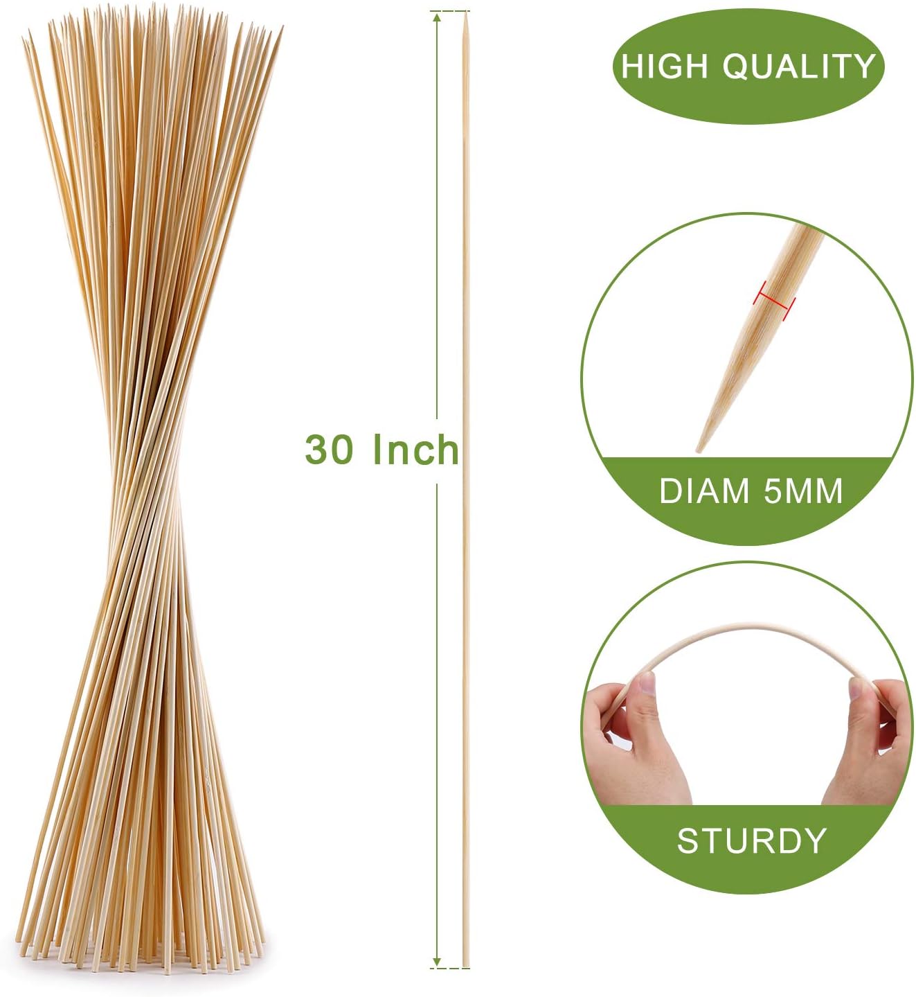 120 PCS Bamboo Marshmallow Roasting Sticks, SMores Skewers for Fire Pit, Extra Long 30 Inch Heavy Duty 5mm Thick Wooden SMores Sticks for Open Fire Pits Roaster Barbecue Hot Dog Camping Kebab Sausage