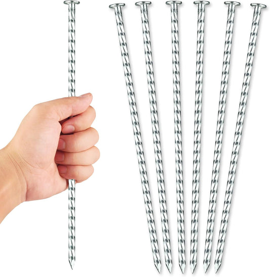 12 Inch Galvanized Landscape Stakes - 50pcs Spiral Metal Round Anchoring Spikes, 0.7 Inch Extra Large Top, for Securing Paver Edging, Weed Barrier, Camping Tent