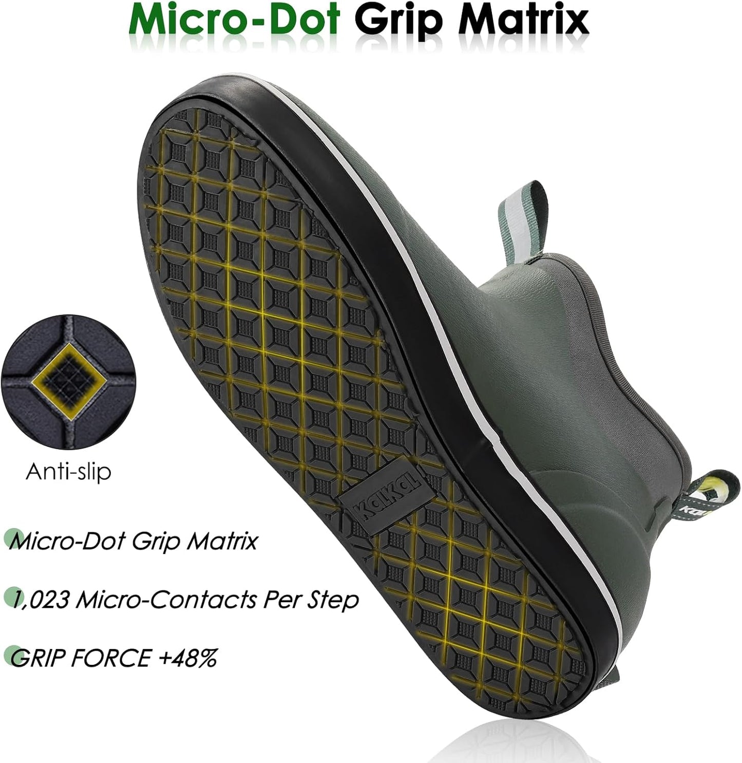 Kalkal Men's Deck Boots, Waterproof Fishing Rain Boots with High Traction, Men's Rubber Boots For Gardening Fishing Boating Camping Sailing