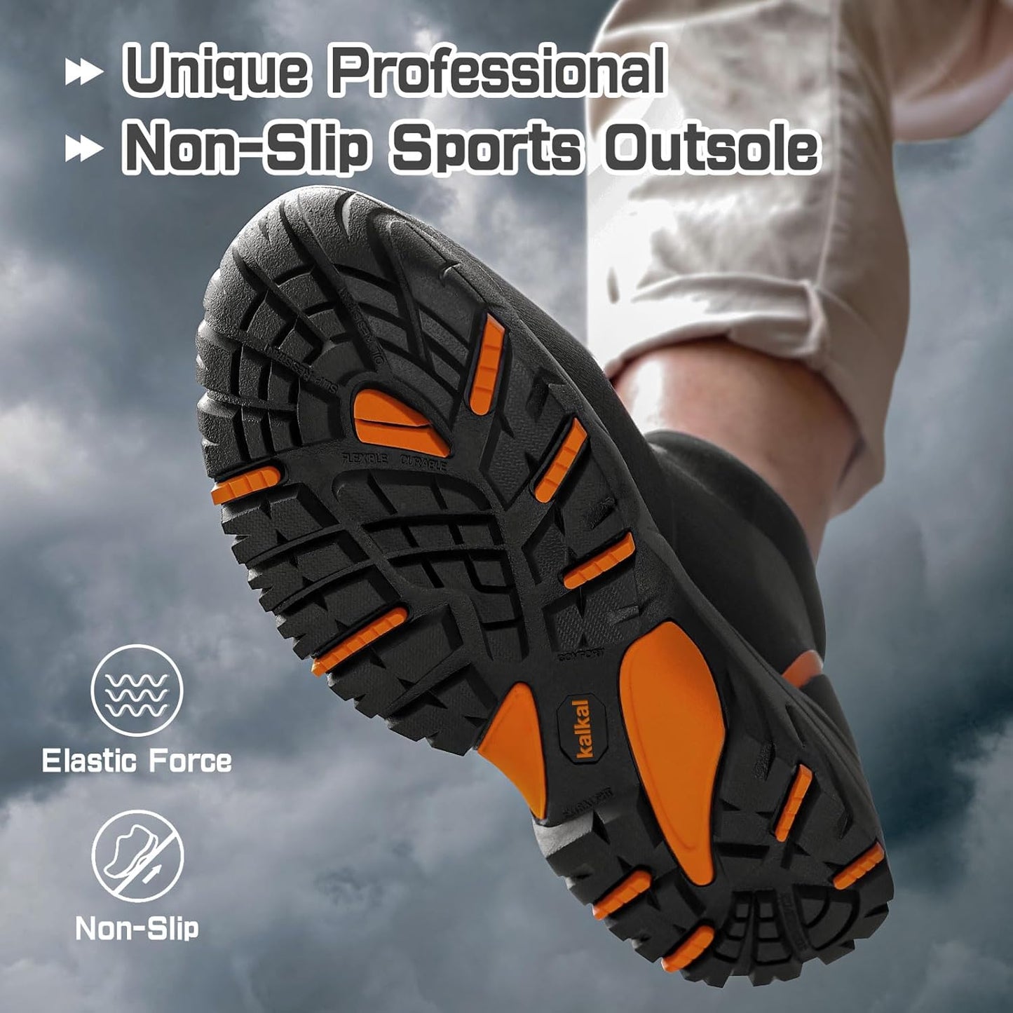 Kalkal Men's Rubber Boots, Waterproof Ankle Rain Boots, Insulated Working Booties with Comfortable Sports Sole, Outdoor Mud Boots for Yard Chore