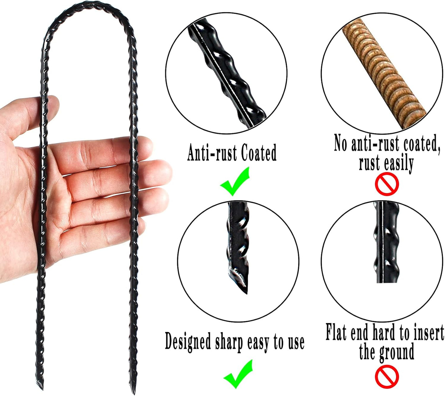 10 Inch Trampoline Wind Stakes Safety Coated Rebar Ground Anchors Stakes Extra Heavy Duty Metal Landscape Staples, Set of 12/24 (12)