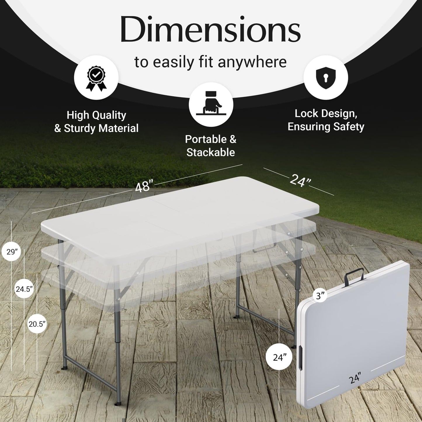 10 Pack of 4 Feet Foldable Table with Built in Handle & Steel Legs | Heavy Duty Portable | Perfect for Party, Dining, Wedding, Events, Picnic Indoor, Outdoor, Camping, Utility, Temporary