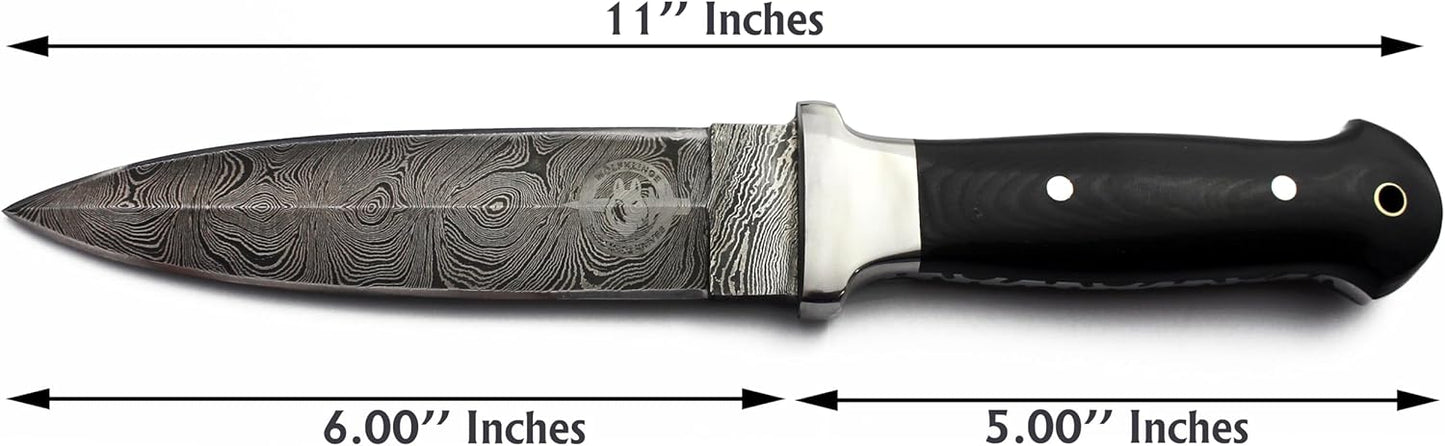 11" Handmade Damascus Steel Fixed Blade Knife – Ultimate Spear Point Dagger for Hunting, Survival, Camping, Hiking and Fishing – Full Tang Micarta Handle with Premium Cowhide Leather Sheath (DCX 22-58) (Eclipse Spear)