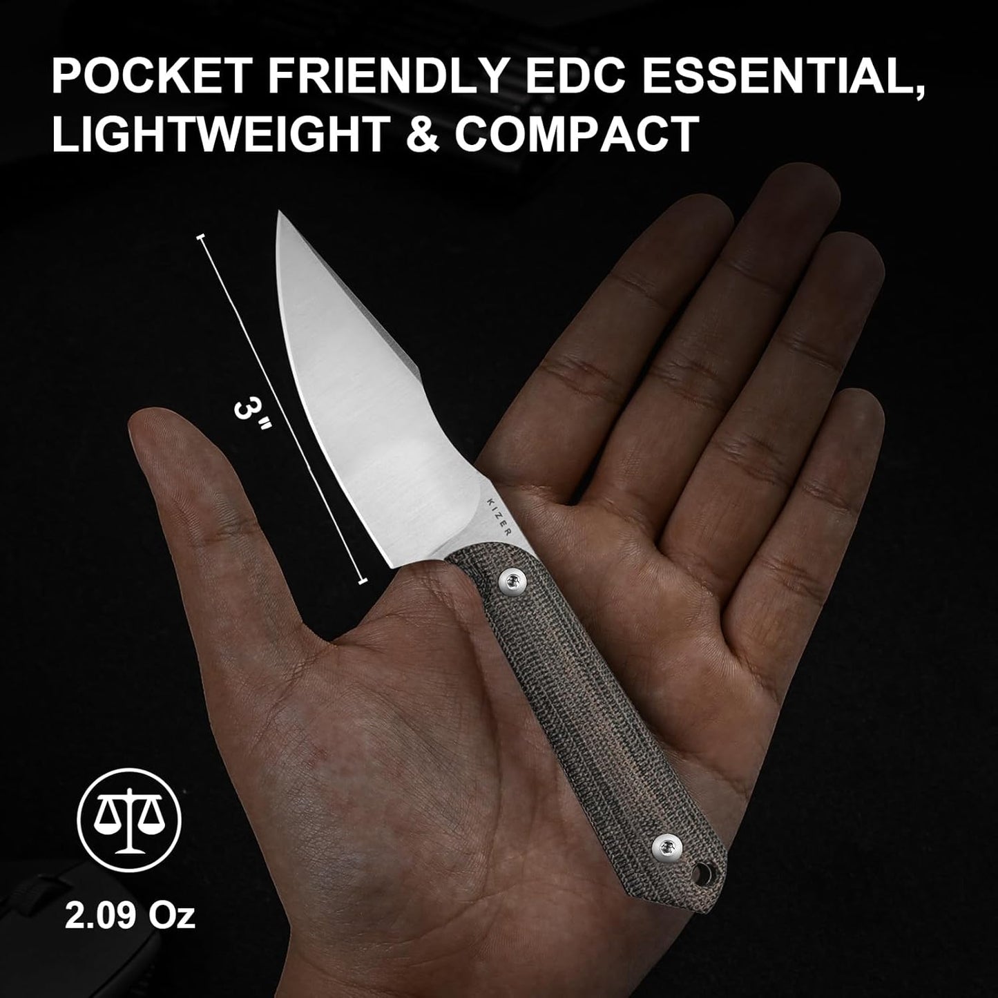 Kizer Mini Harpoon Fixed Blade Knife with Sheath, AEB-L Blade Hunting Knife with Micarta Handle, Camping Fixed Blade Small EDC knives for Hiking, Survival 1040SM2