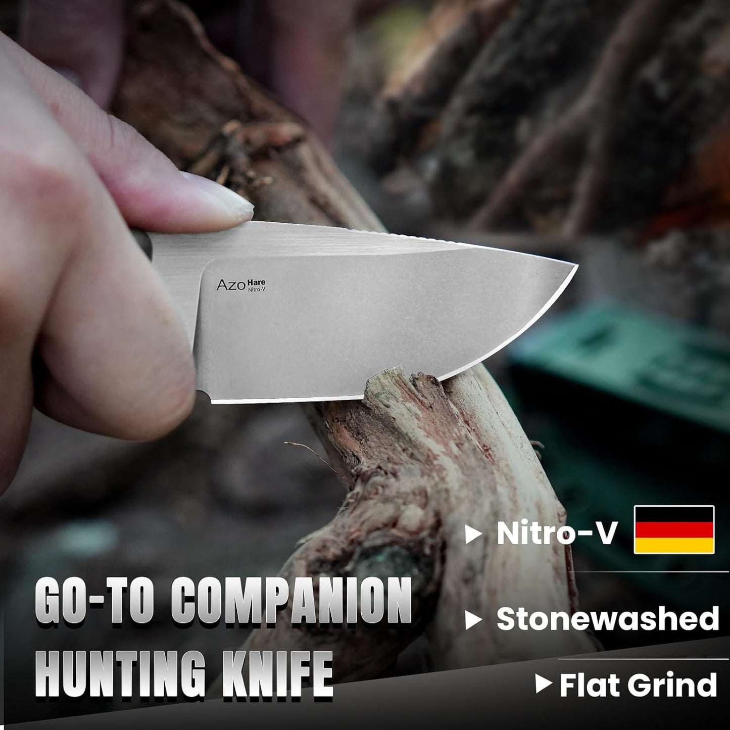 Kizer Hare Fixed Blade Knife with Sheath, 3.14" Nitro V Blade EDC Hunting Knife with Olive Green G10 Handle, Small Bushcraft Neck Knives, Outdoor Camping Knives for Men Women, 1077M2