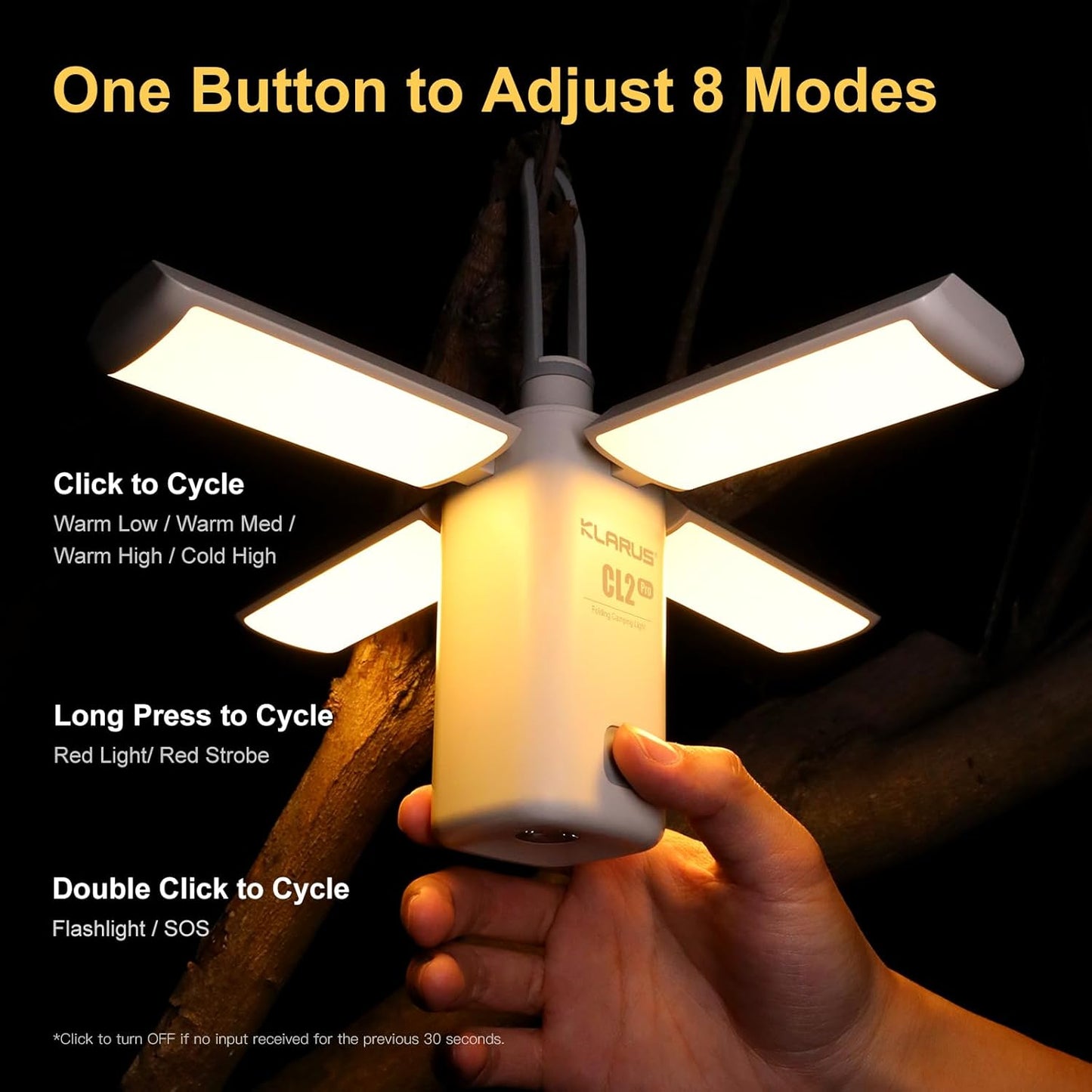 KLARUS CL2 Rechargeable Camping Lantern, 750LM 7 Light Modes Waterproof Foldable Tent Light with Power Supply for Emergency, Camping, Beach, Travel, Power Outages