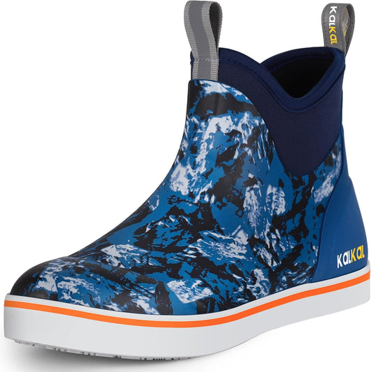 Kalkal Men's Deck Boots, Waterproof Fishing Rain Boots with High Traction, Men's Rubber Boots For Gardening Fishing Boating Camping Sailing