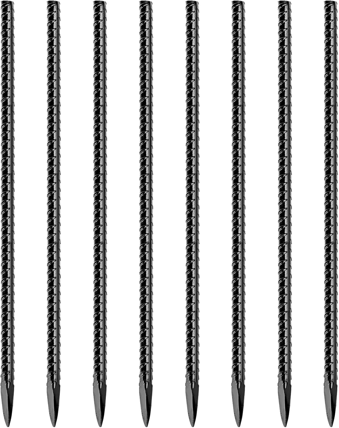 16 Inch Rebar Stakes,8 Packs Heavy Duty Metal I Hook Garden Ground Stakes for Camping Tent Canopy or Supporting for Garden Landscapes Fences Stakes (I Shape-Black, I-16 x3/8"-8pcs)