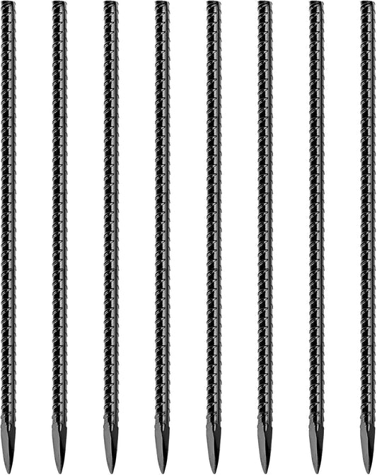 16 Inch Rebar Stakes,8 Packs Heavy Duty Metal I Hook Garden Ground Stakes for Camping Tent Canopy or Supporting for Garden Landscapes Fences Stakes (I Shape-Black, I-16 x3/8"-8pcs)