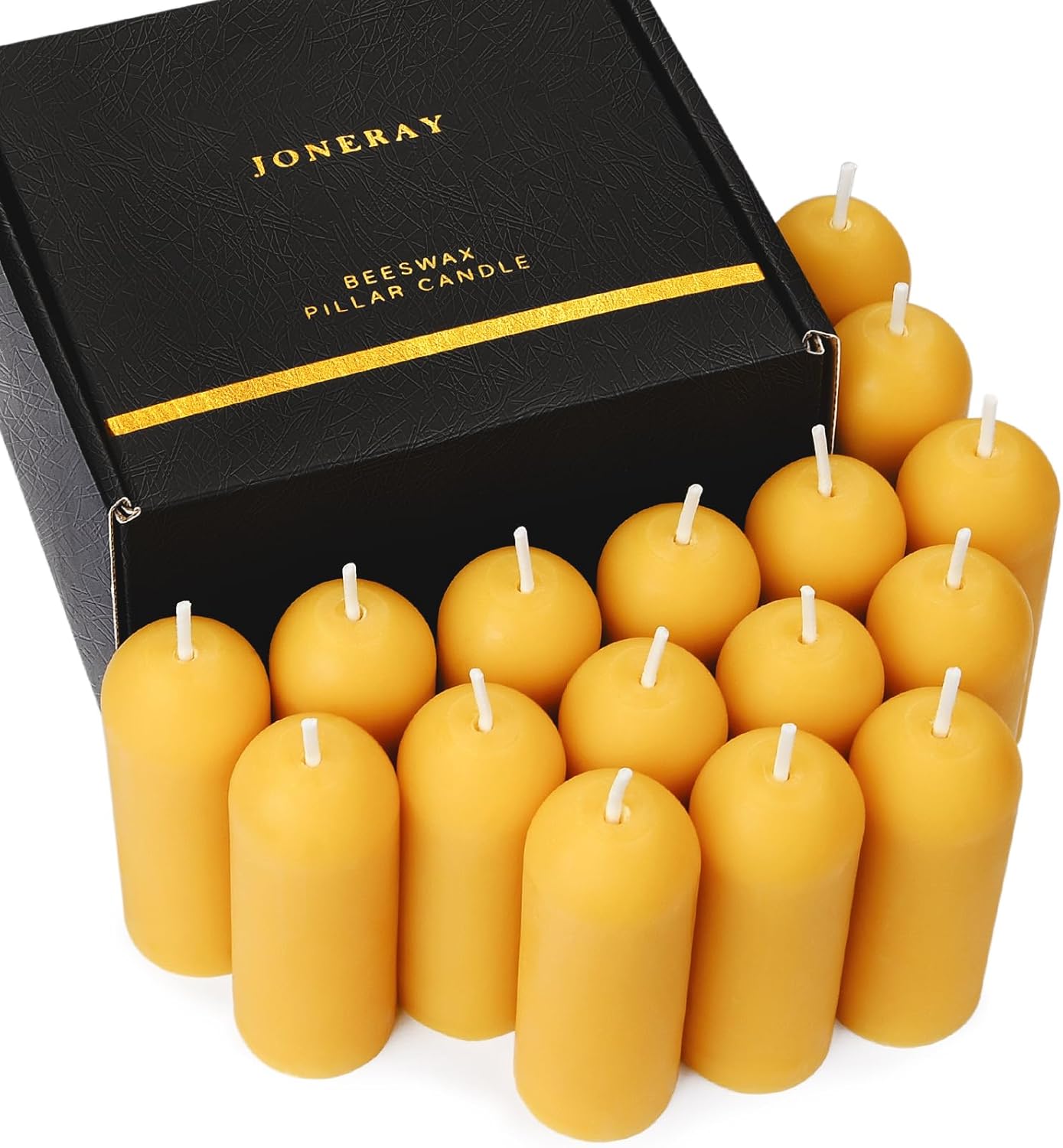 16 Packs Natural Beeswax Pillar Candles,8 Hour Long Burn Time Emergency Candles - Unscented,Smokeless and Dripless Candles for Home, Camping, Outages Lighting ﻿
