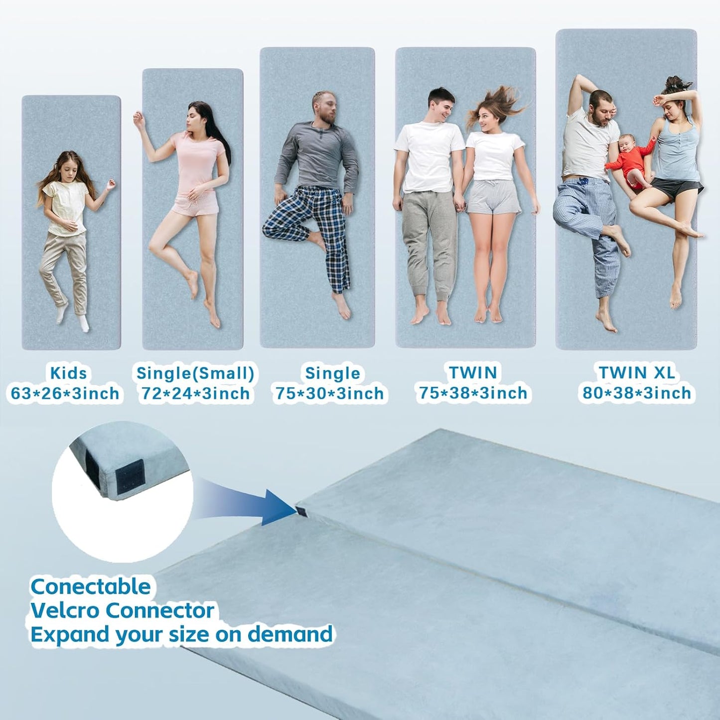 KingChii CertiPUR-US Memory Foam Camping Mattress, Portable Roll Up Travel Car Camping Mattress Sleeping Pad & Floor Mattress, Cot Mattress Guest Bed for Sleepover with Waterproof Cover & Travel Bag