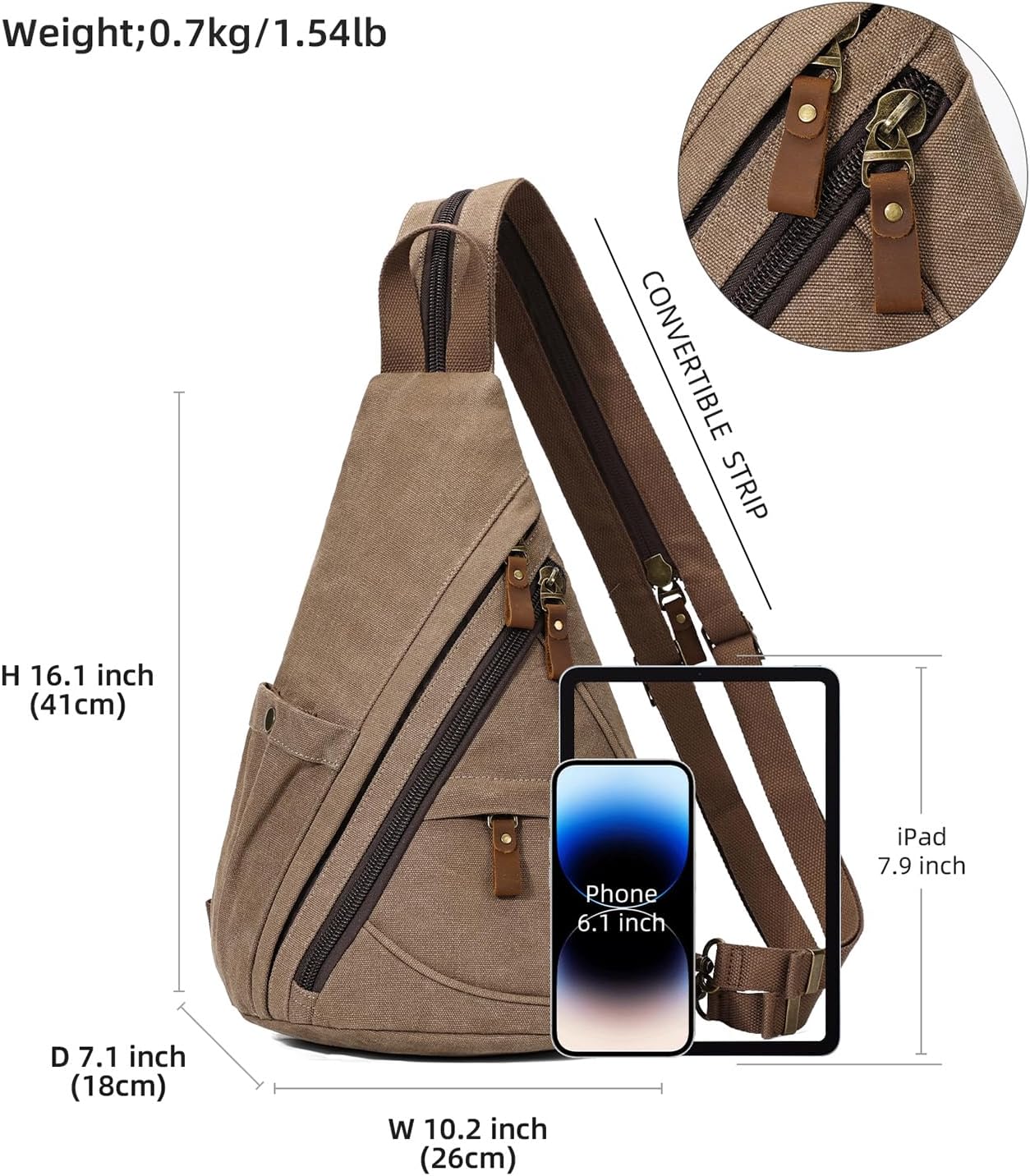 KL928 Canvas Sling Bag - Small Crossbody Backpack Shoulder Casual Daypack Rucksack for Men Women(Large Version)