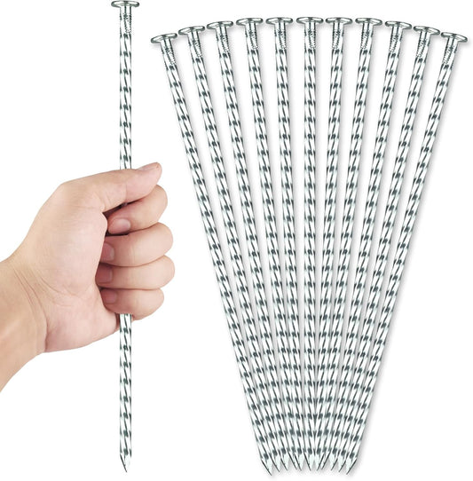12 Inch Galvanized Landscape Stakes - 90pcs Spiral Metal Round Anchoring Spikes, 0.7 Inch Extra Large Top, for Securing Paver Edging, Weed Barrier, Camping Tent