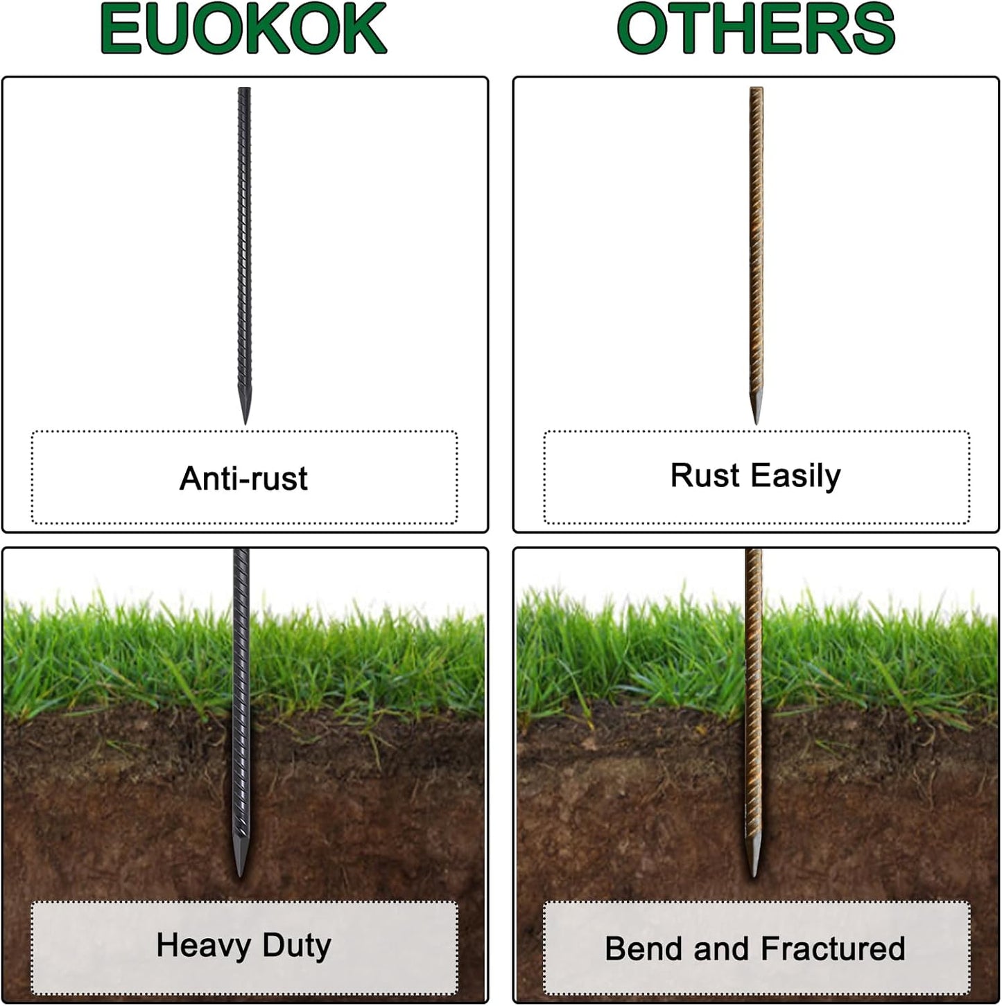16 Inch Rebar Ground Stakes 20 Pack 3/8 Inch Diameter Straight Metal Stakes for Ground Heavy Duty with Chisel Point End Concrete Forming Spikes for Plant Support and Fence, Black