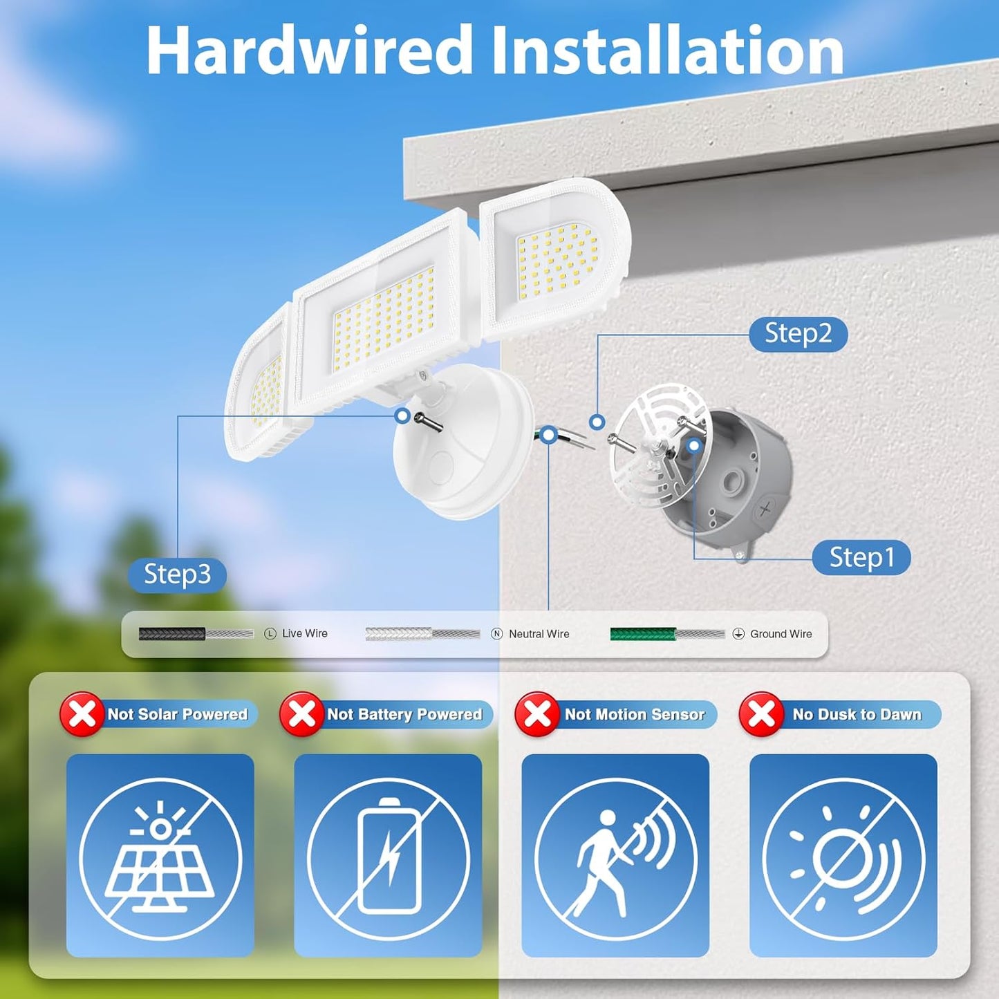 150W Flood Lights Outdoor Waterproof IP65, Exterior LED Floodlights with 3 Adjustable Heads, 15000LM Super Bright Security Lights Fixture, Outside Lights for House, Backyard 2 Pack