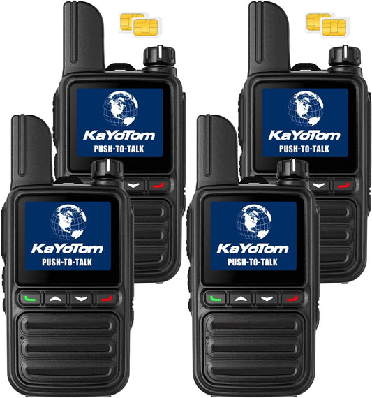 KAYOTOM Lifetime Free Unlimited Range Rapid Global Walkie Talkies PTT Push-to-Talk Over Cellular Nationwide 5000+ Miles POC 4G LTE Handheld Long Range Two Way Radio for Team Management (4Pack and SIM)